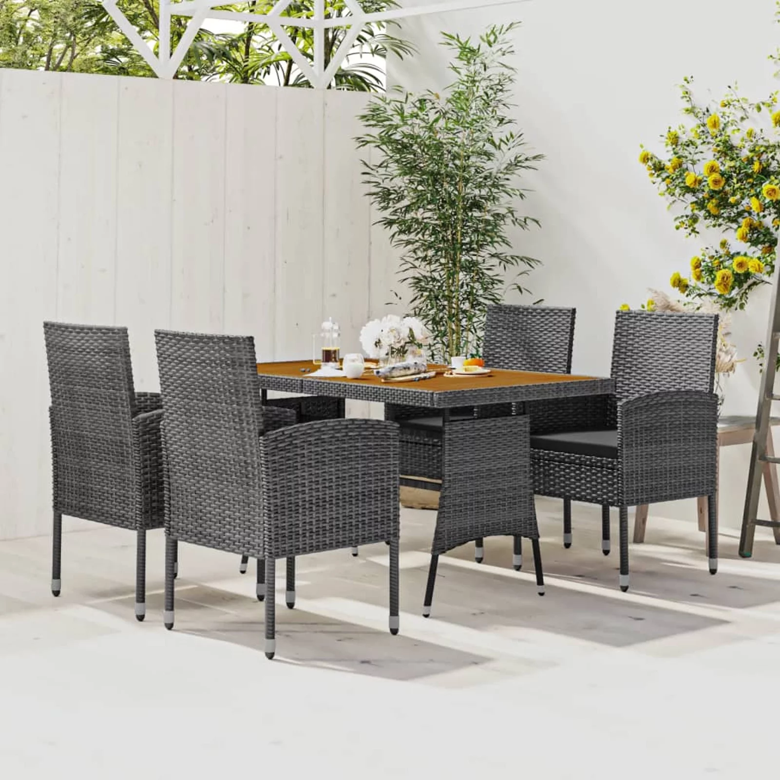 walmeck 5 Piece Patio Dining Set Poly Rattan Gray