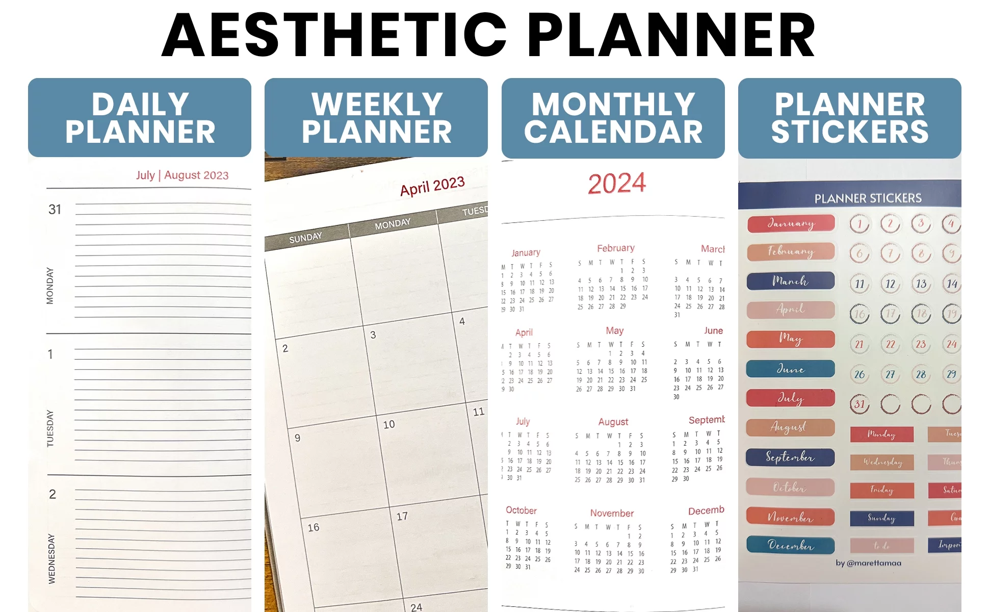 STECCO - Daily Planner 2023-2024 Weekly and Monthly Planner (Gray), Weekly Planner, Monthly Planner, Daily Planner, Hourly