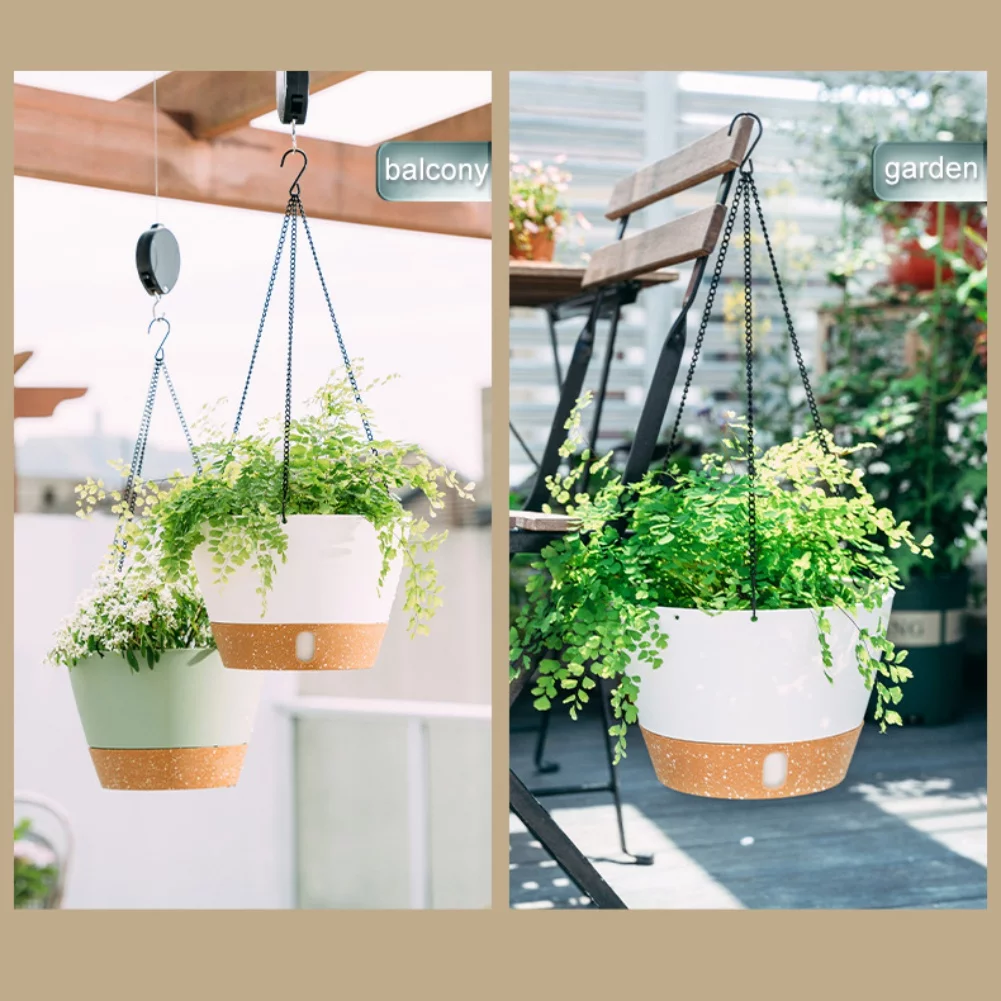 Hanging Flowerpot Self Absorbing Water Hanging Basket Thicken Plastic Planter Outdoor Plant Planting Pot Automatic Drainage Pot