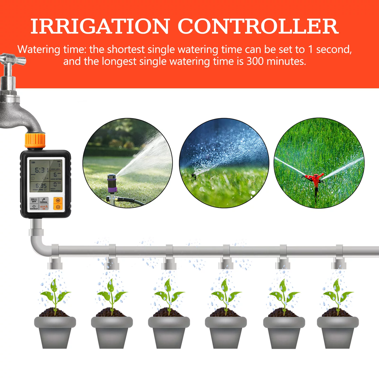 Large Screen Multifunctional Timing Watering Device Garden Sprinkler Controller Intelligent Automatic Watering Timer