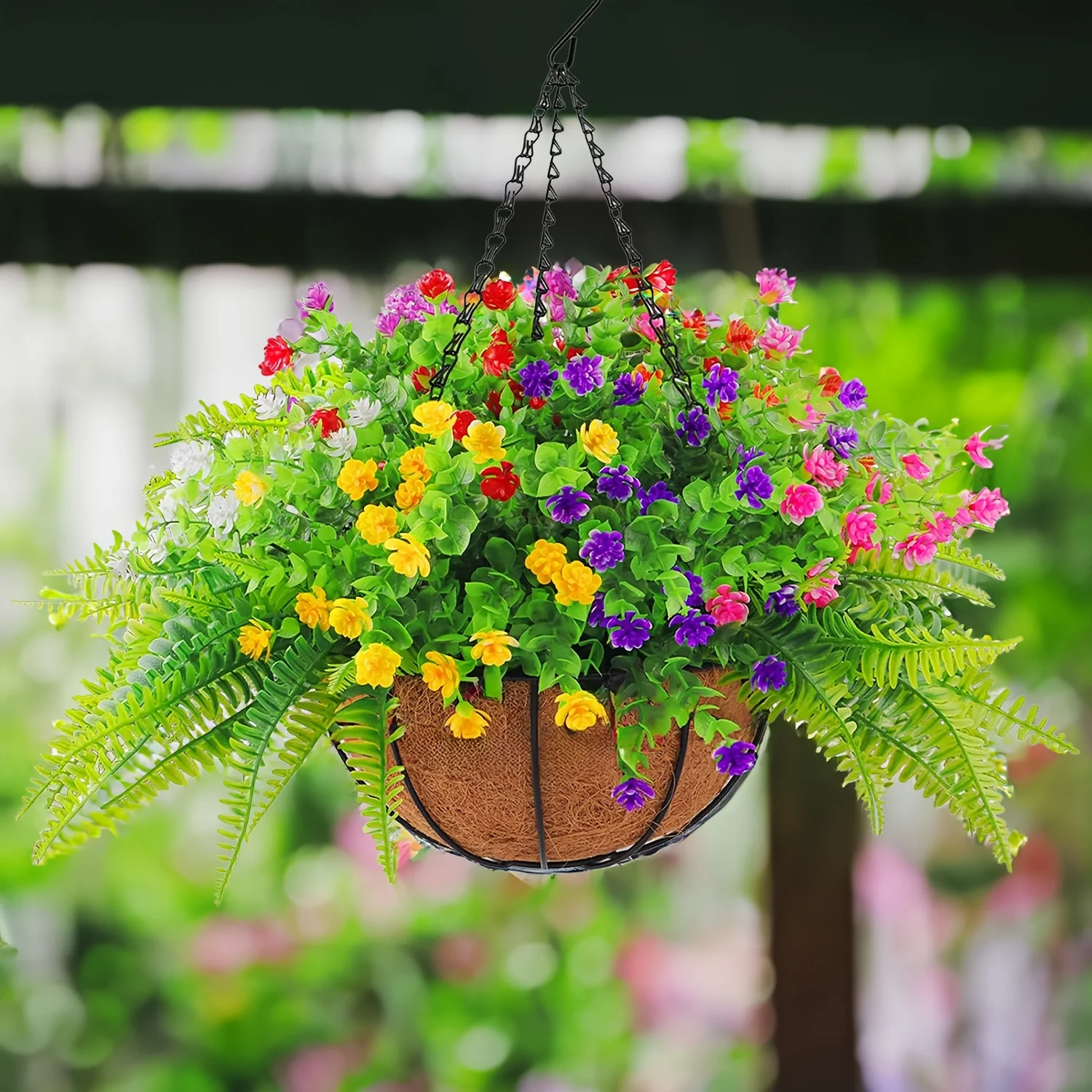 ACMDL  1set Artificial Plants  UV Resistant Hanging Beauty Artificial Flowers With Basket  Plant Hanger  Faux Hydrangea Flowers  For Outdoor And Indoor Garden Porch Home Decor  Room Decor