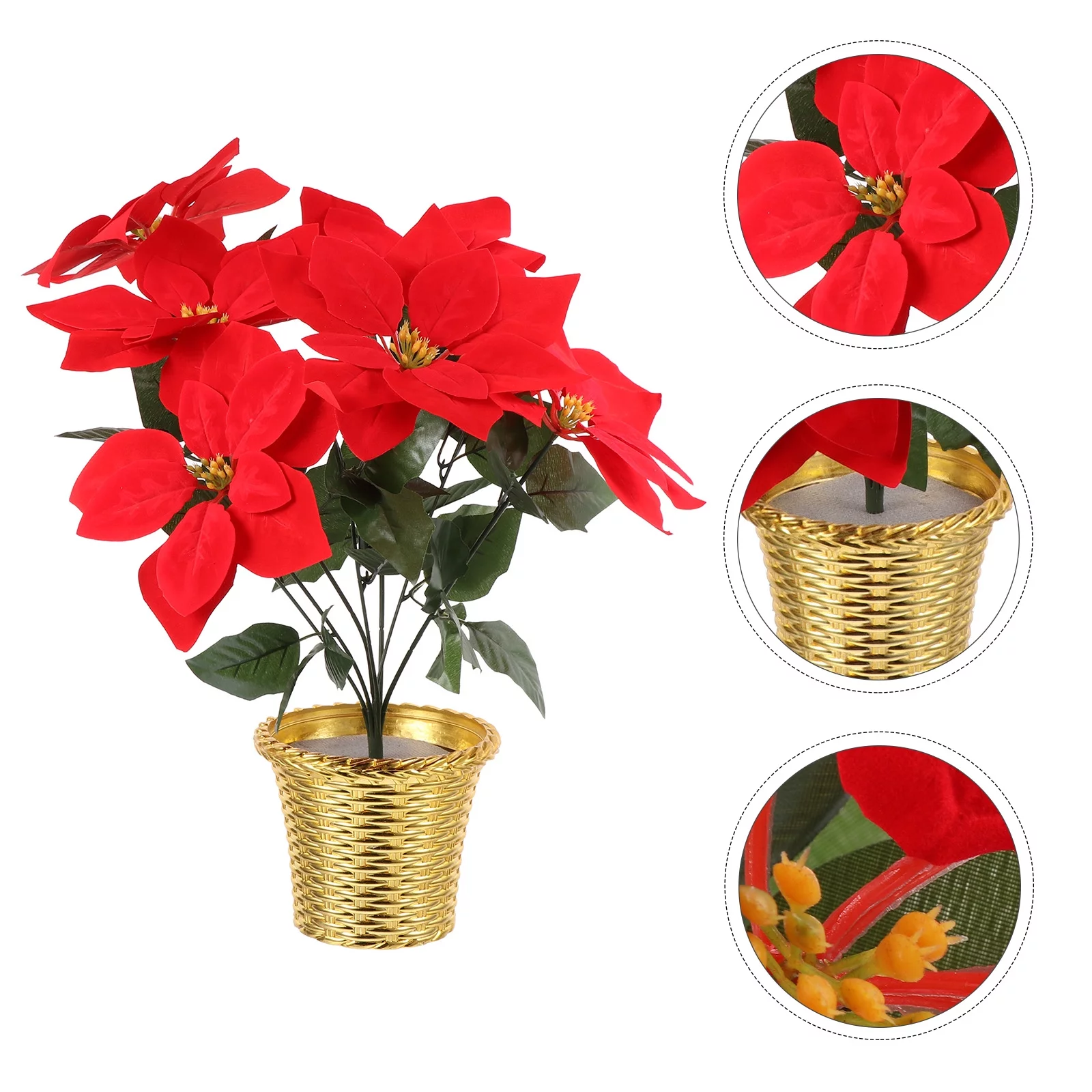 Simulation Poinsettia Pot Decoration Artificial Xmas Flower Plant Home Decor