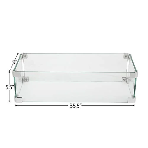 COSIEST Glass Wind Guard, Rectangle, Tempered Glass for Outdoor Fire Pit, 35.5x9x5.5 inches