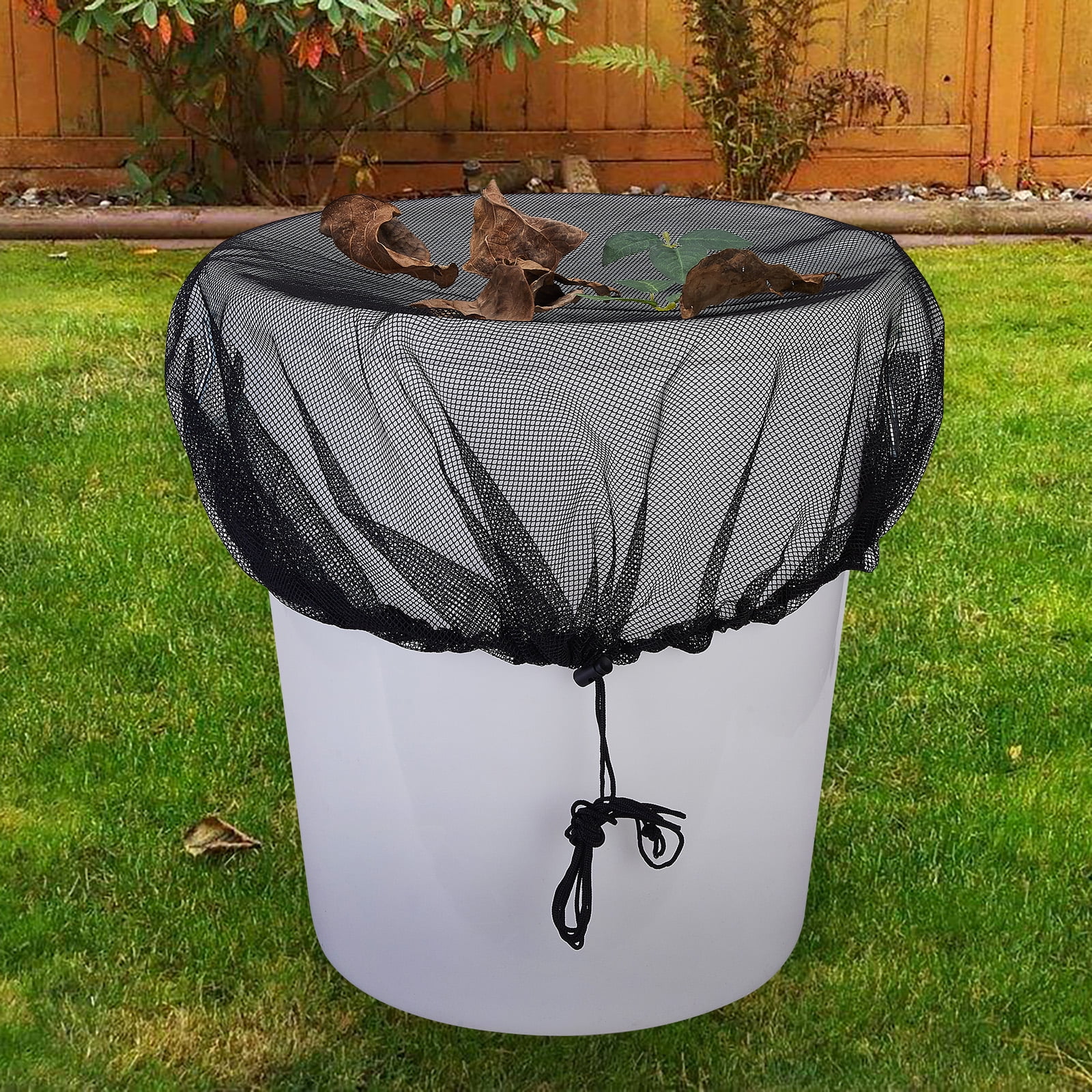 GOGHOST Rain Barrel Covers,Rain Barrel Screen with Drawstring Keep Leaves and Debris Out Rain Collection,Black,2 Pack