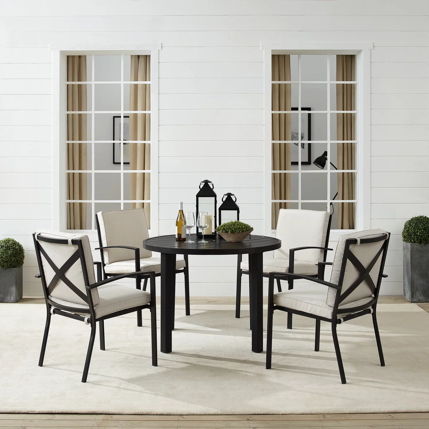 Maykoosh Mountain Lodge 5Pc Outdoor Metal Round Dining Set Oatmeal/Oil Rubbed Bronze - Table & 4 Chairs