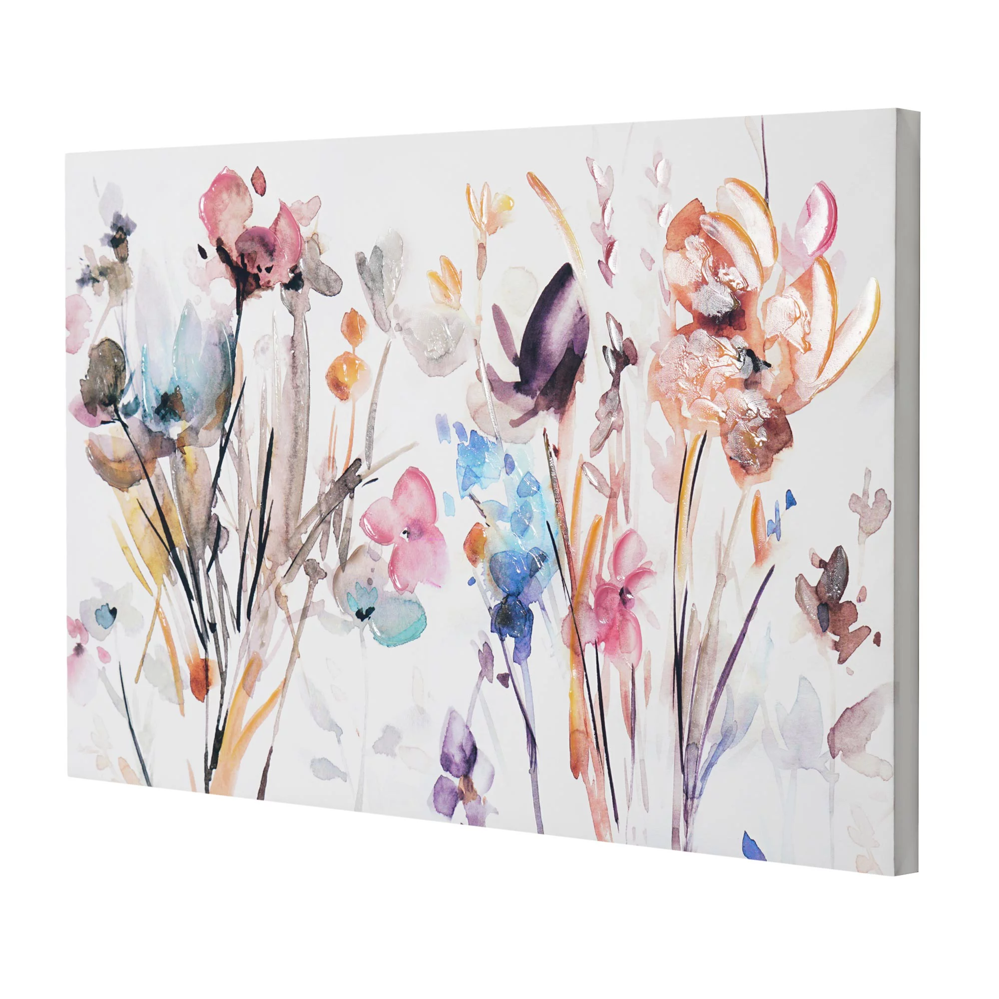 American Art Decor Watercolor Plum & Earth Flowers Floral Botanical Embellished Textured Impasto Canvas Wall Art Painting Print for Living Room, Bedroom, Kitchen, Home Office, & Dining Room - 24