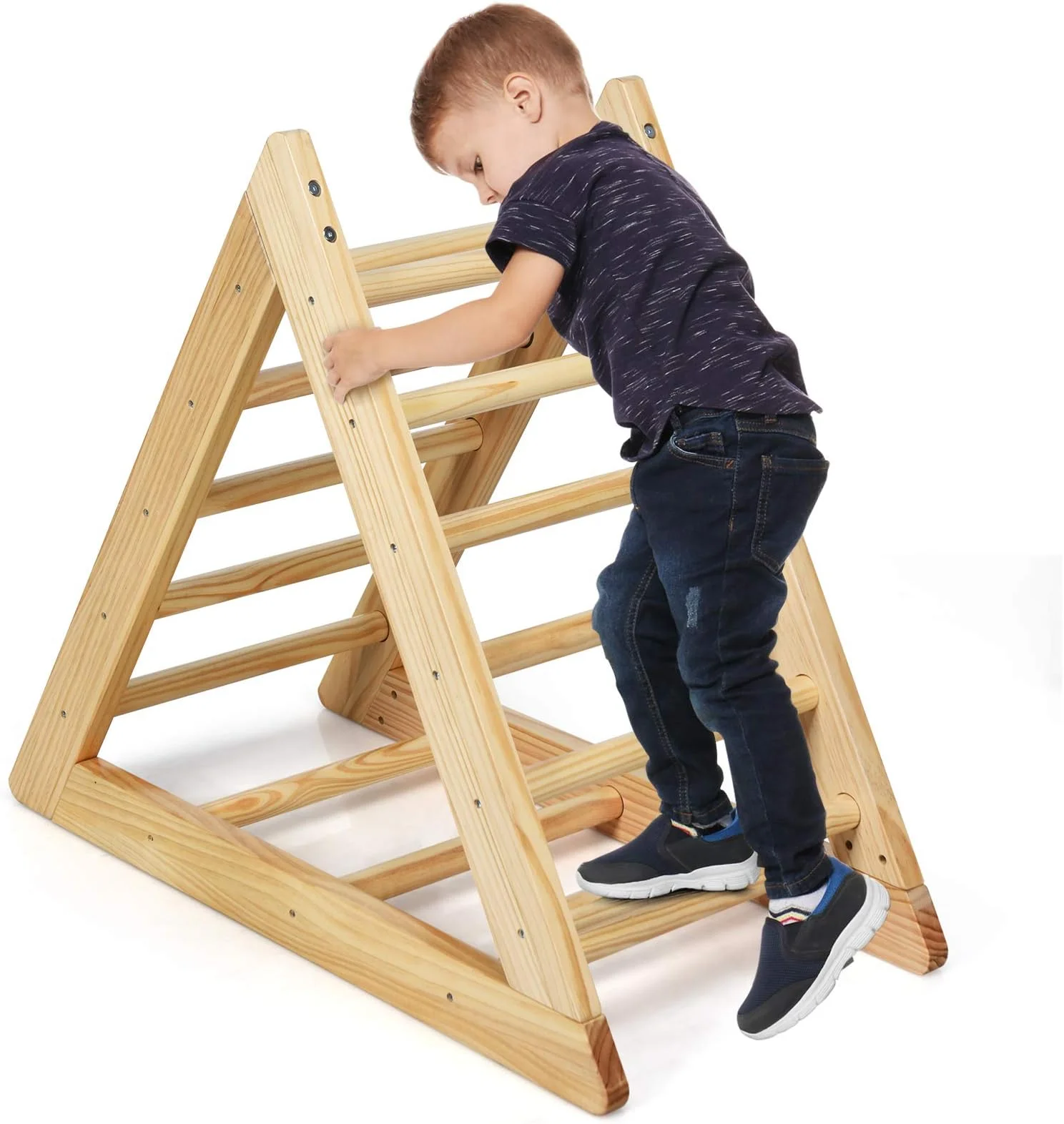 Wooden Climbing Triangle Ladder, Toddler Triangle Climber with 3 Different Climbing Ladders for Kids 3 Years Old+, Indoor Playful Climbers to Develop Strength, Balance and Motor Skills