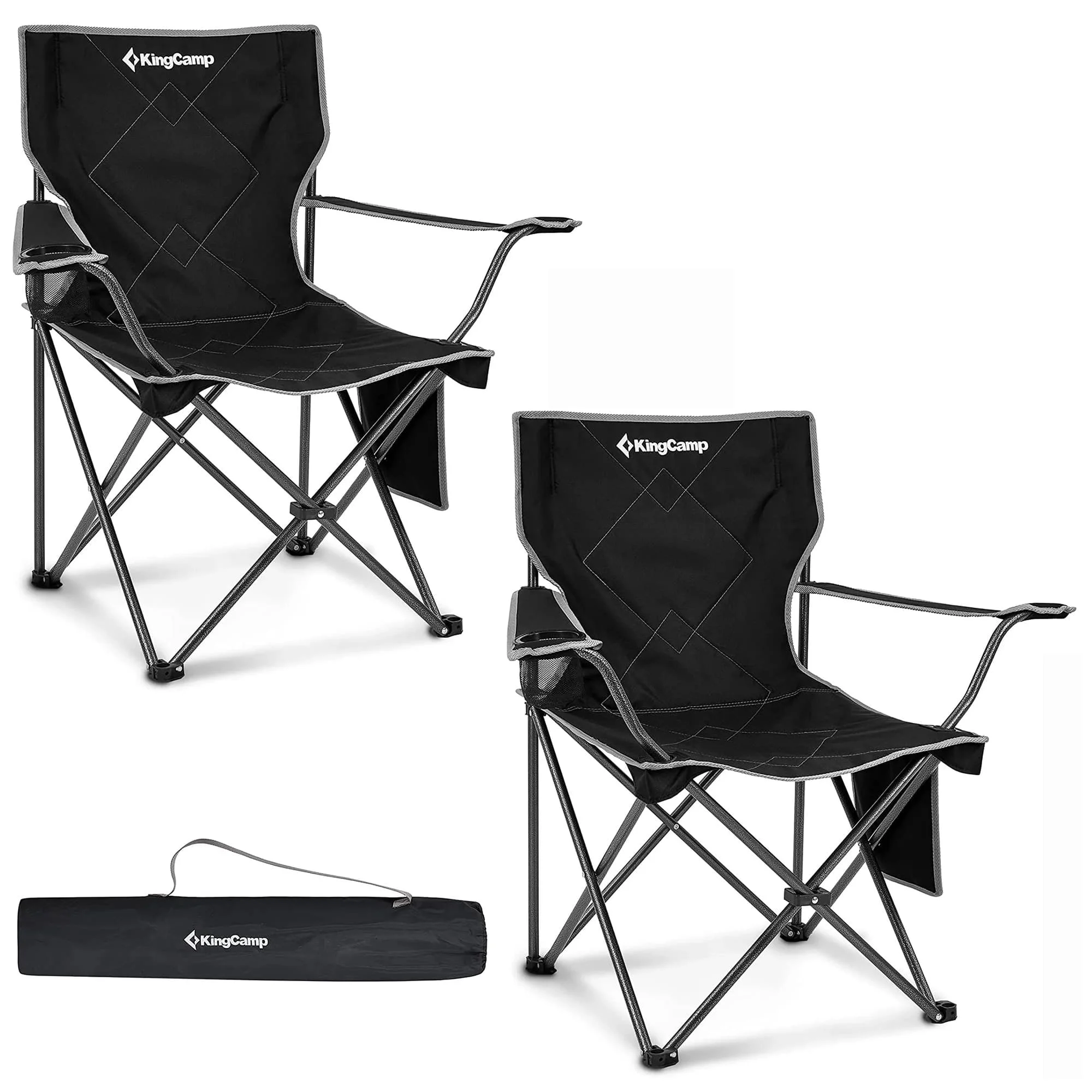 KingCamp 2 Pack Camping Chairs Lightweight Folding Chairs Portable Lawn Chairs Fold Up Patio Chair for Adults Support 220lbs Black