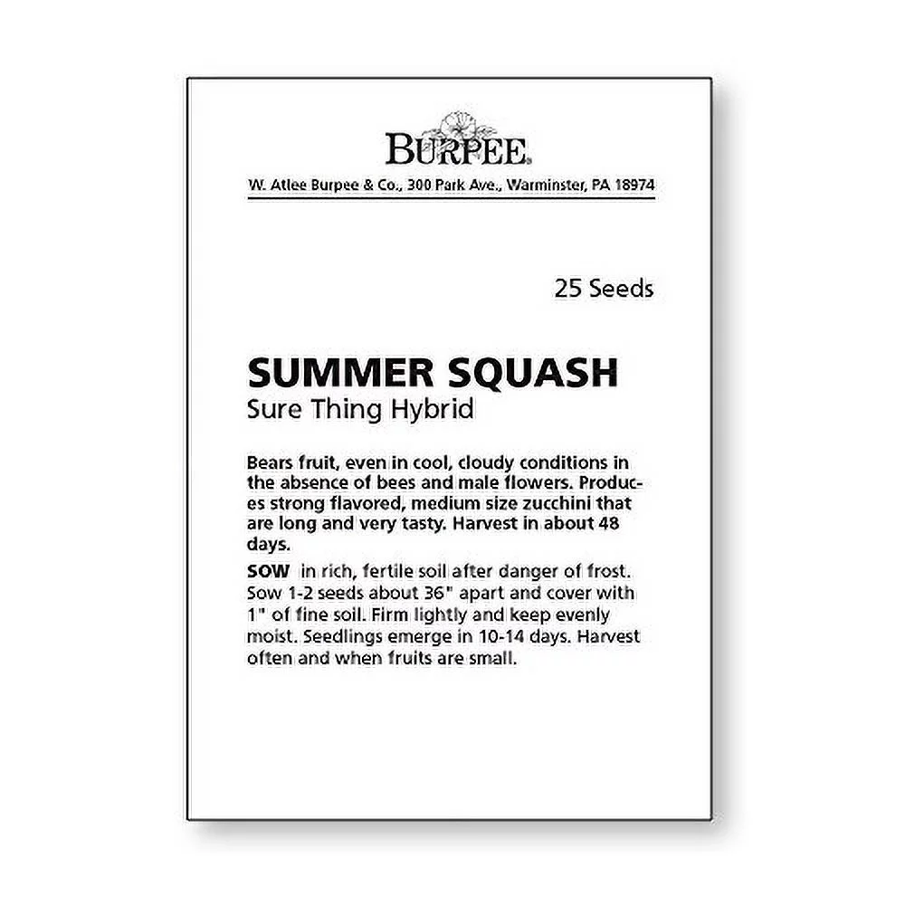 Burpee Sure Thing Zucchini Summer Squash Seeds 25 seeds
