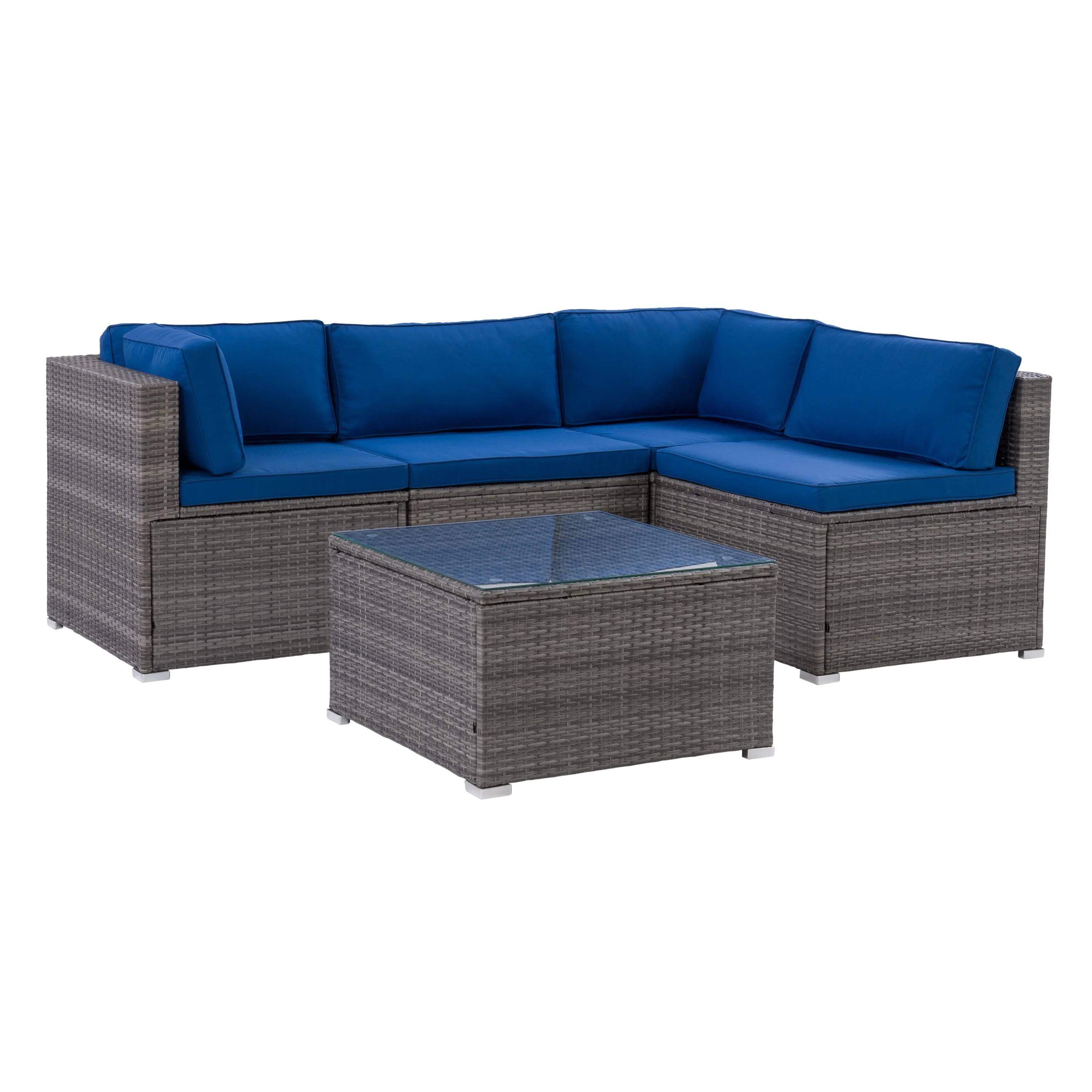CorLiving Parksville 5-Piece Resin Wicker Rattan and Galvanized Steel Patio Sectional Set with Cushions and Coffee Table, Expandable Outdoor Seating
