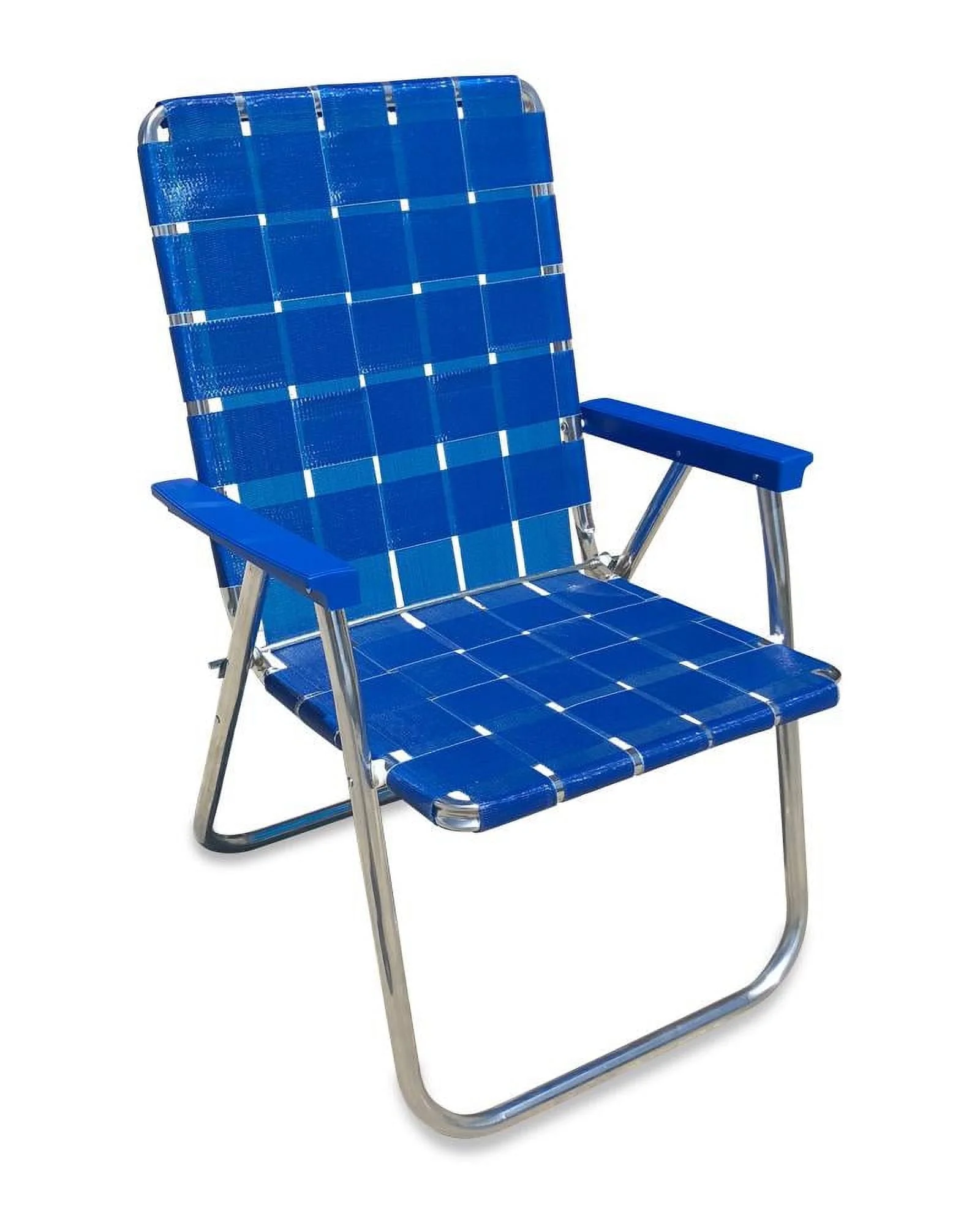 Lawn Chair USA - Classic Folding Aluminum Webbed Chair - Durable, Portable, and Comfortable Outdoor Chair - Ideal for Camping, Sports, and Concerts - Blue Wave with Blue arms