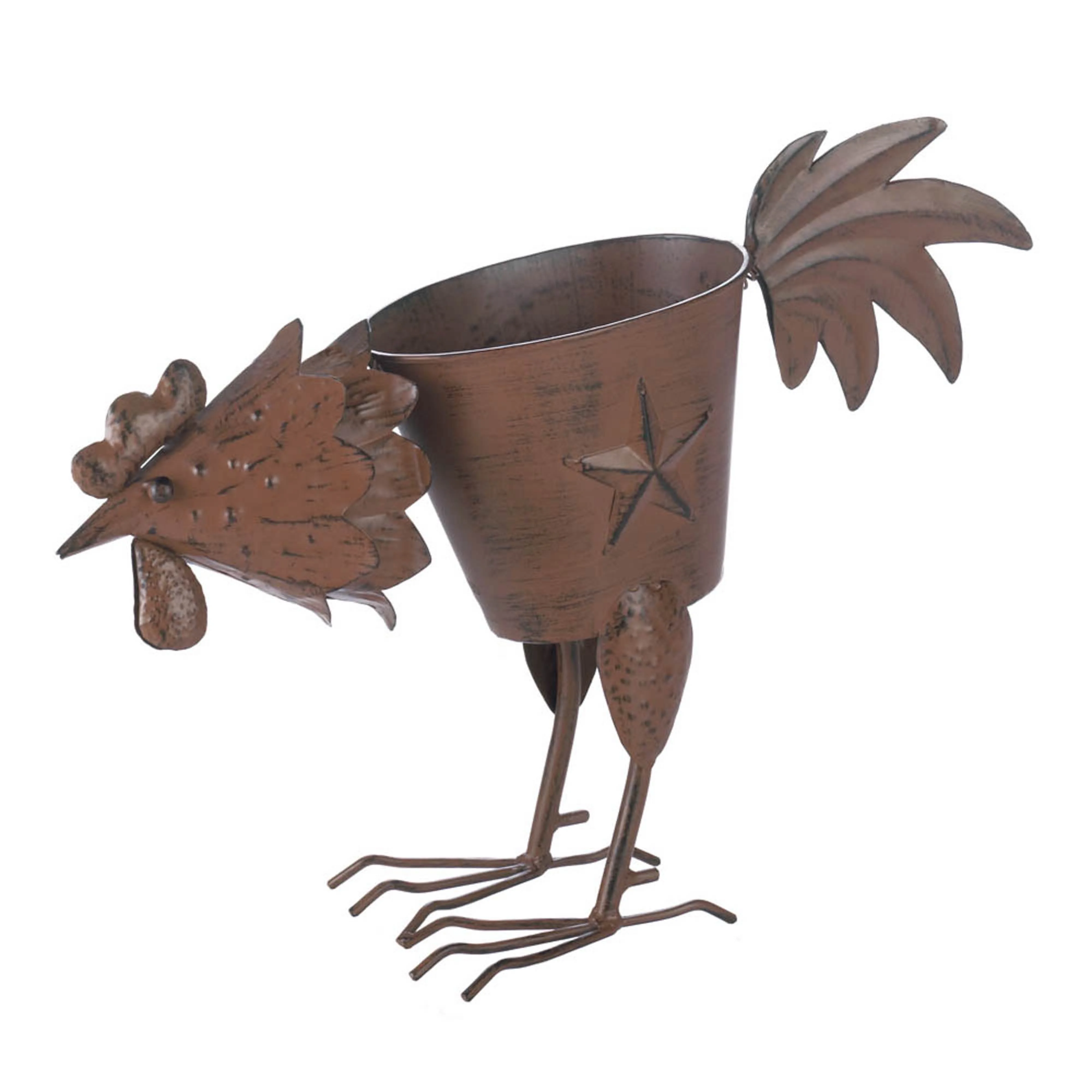Zingz & Thingz Metal Pecking Rooster Planter in Brown