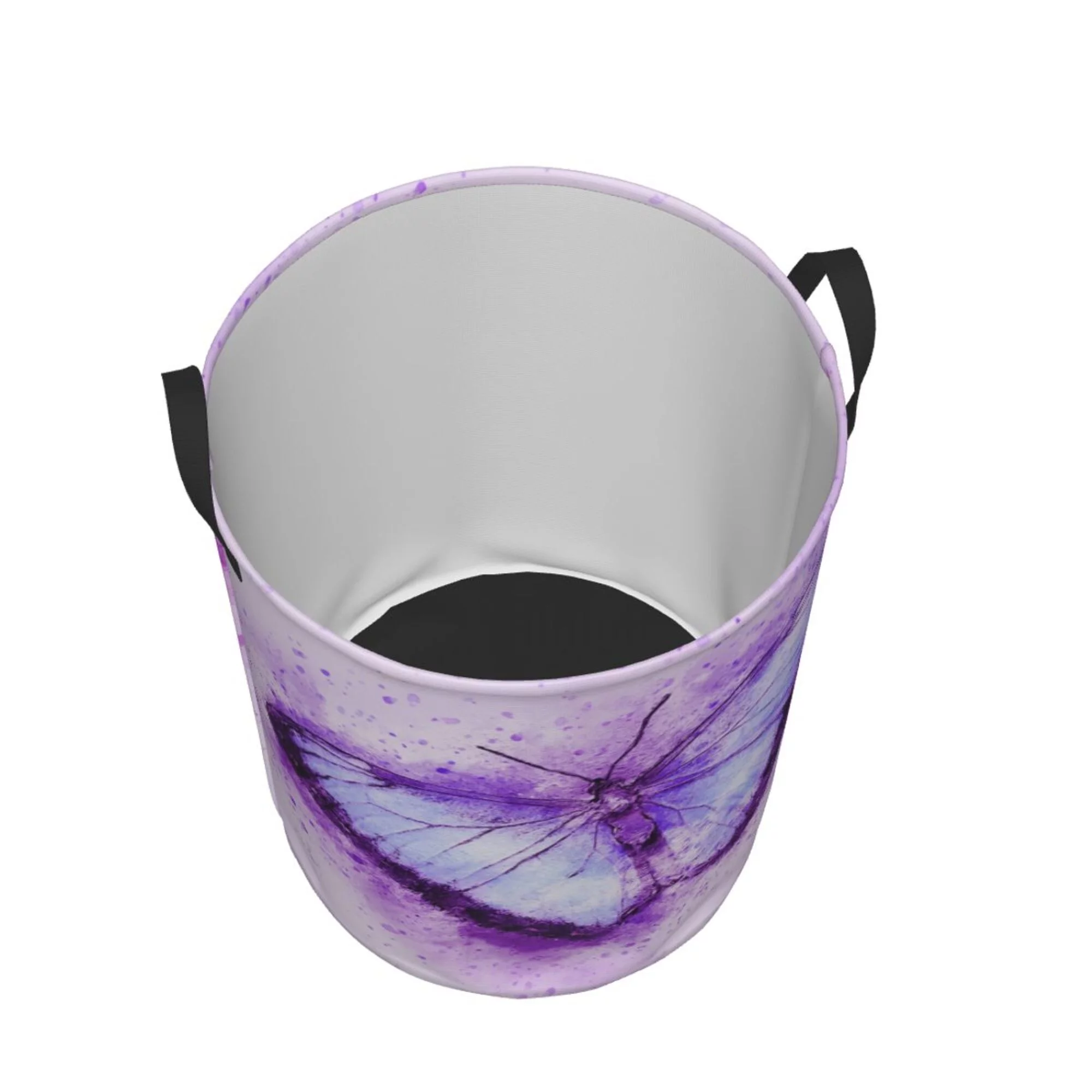 DouZhe Waterproof Collapsible Large Laundry Baskets, Butterfly Insect Flying Art Prints Circular Hamper with Handles