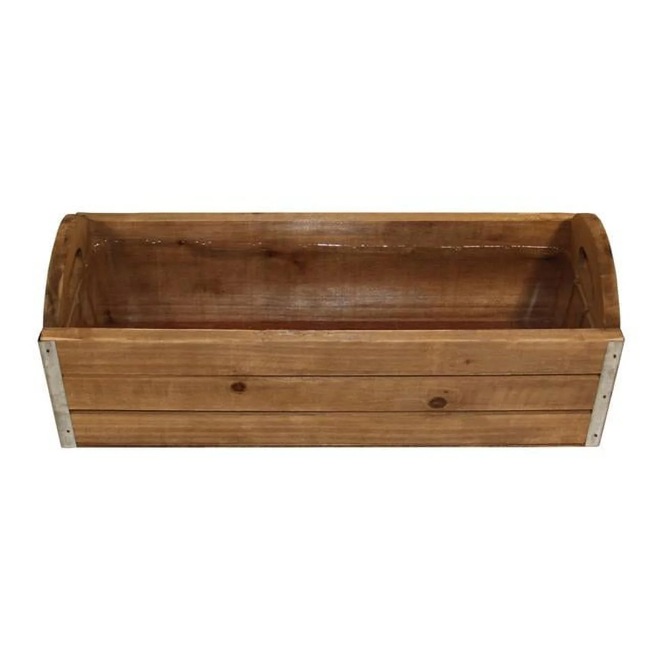 Rattan  Wooden Ledge Planter with Metal Border Accents