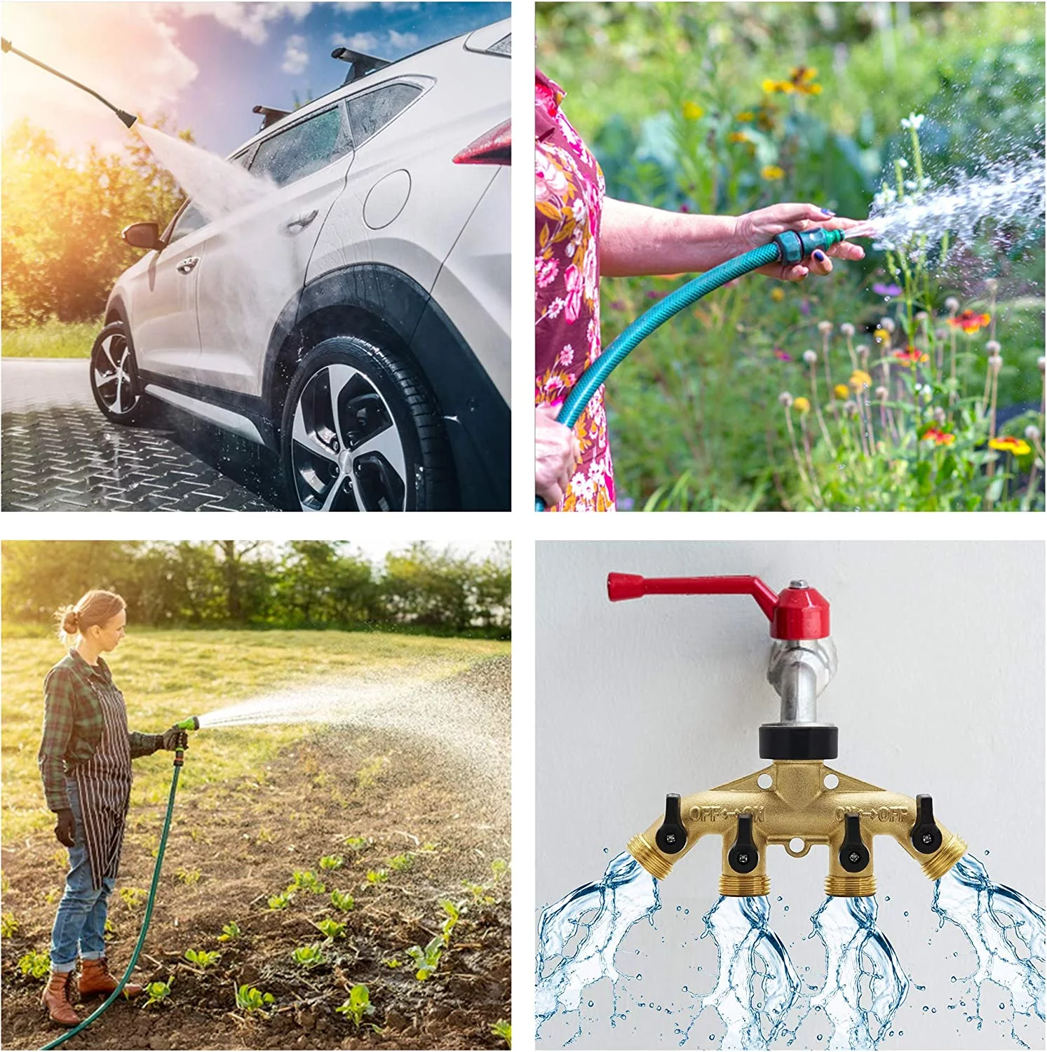 4 Way Brass Hose Splitter Aedavey Solid Brass Hose Connector 3/4