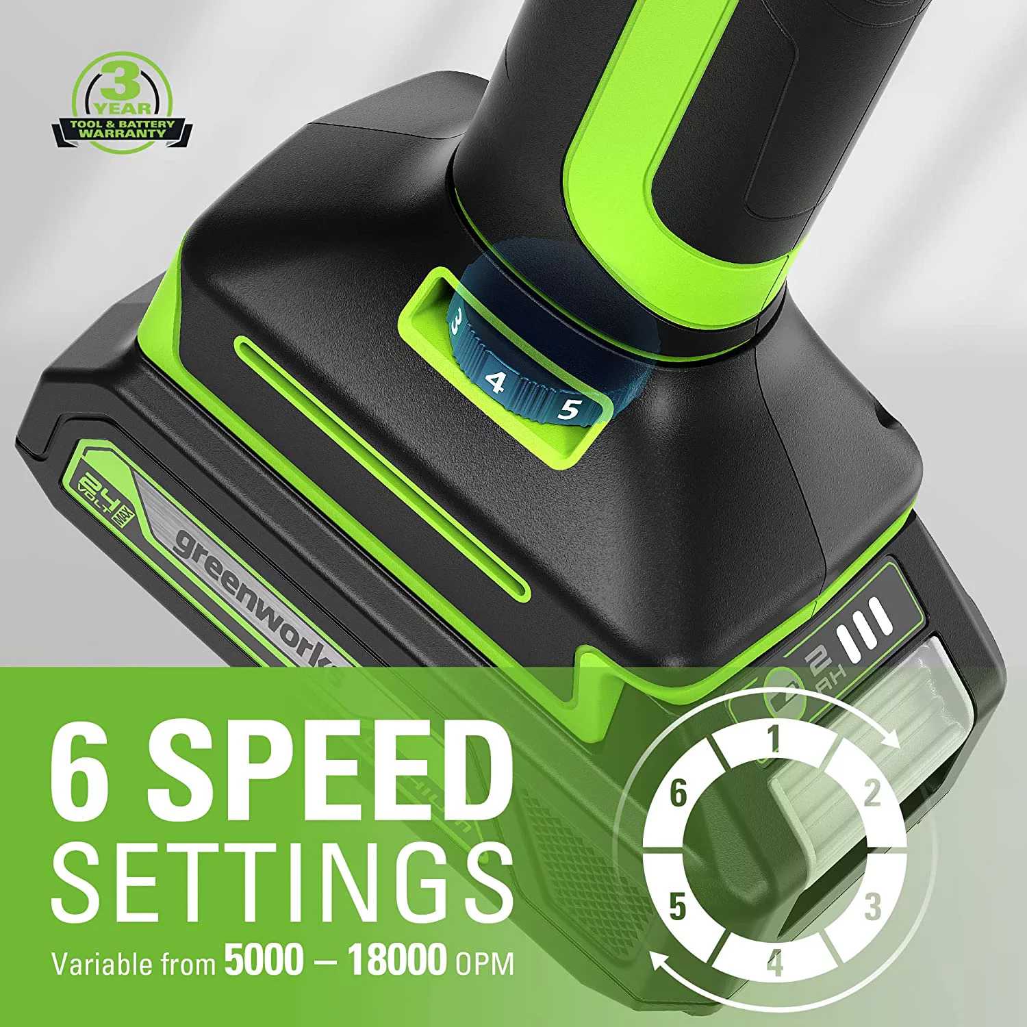 Greenworks 24V Cordless Multi-Tool, Oscillating Tool 18,000 OPM for Cutting/Nailing/Scraping/Sanding with 6 Variable Speed Control, 2.0Ah Battery and Charger