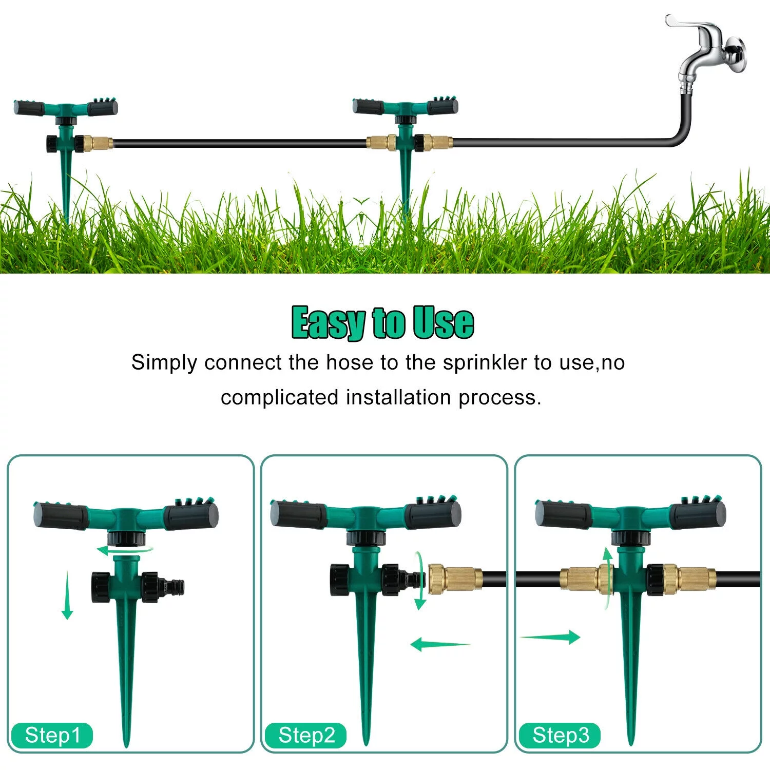 360 Auto Garden Lawn Sprinkler System Watering Patio Yard Hose Irrigation System