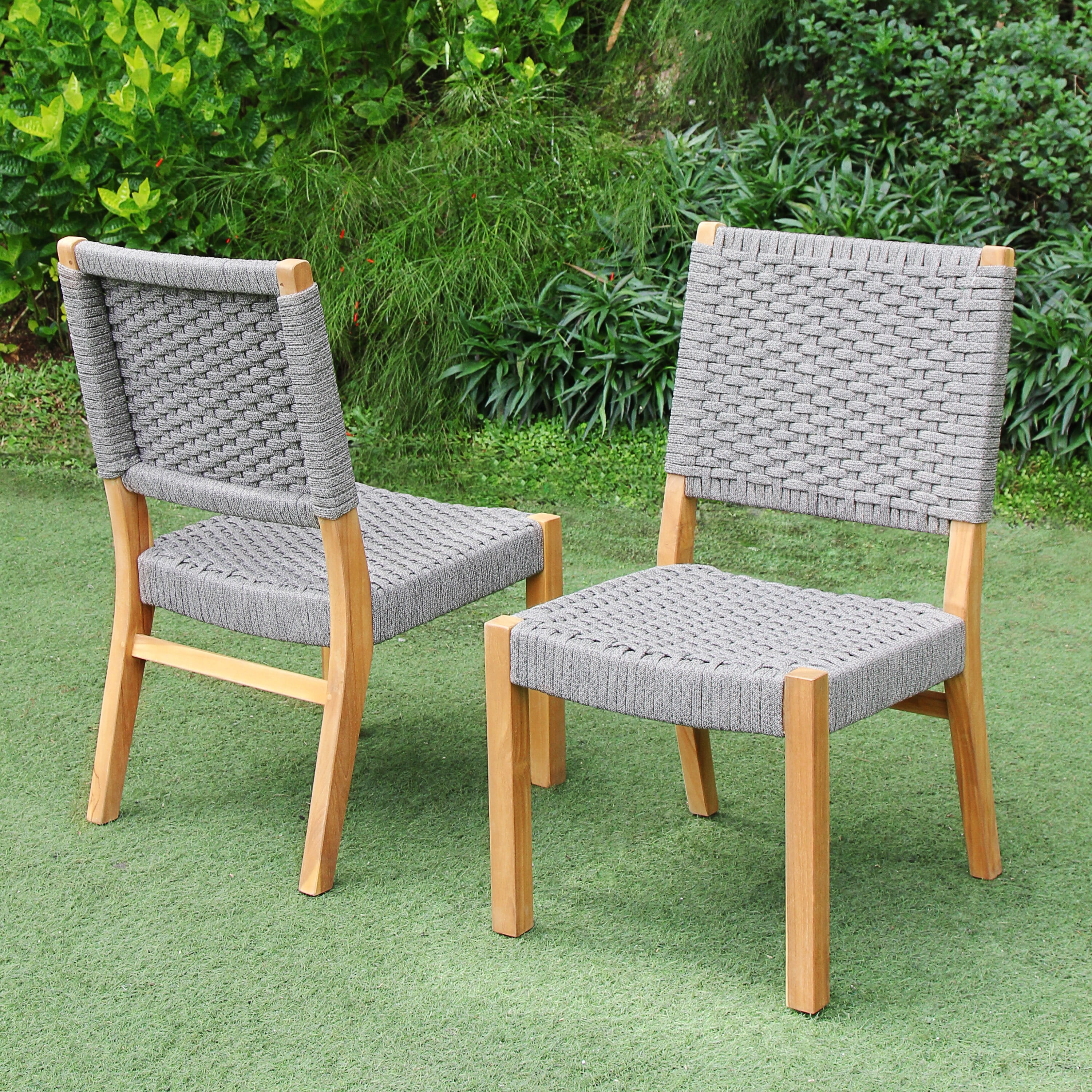 Cambridge Casual  Zephyr 2-piece Teak Patio Dining Chair Plantation Teak/Tan Woven Polyrope
