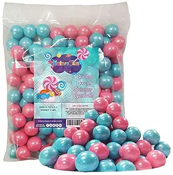 Gender Reveal Gumballs Shimmer Pearl Pink and Blue Bubble Gum 2 Pounds-1 inch size-Padded for Safety