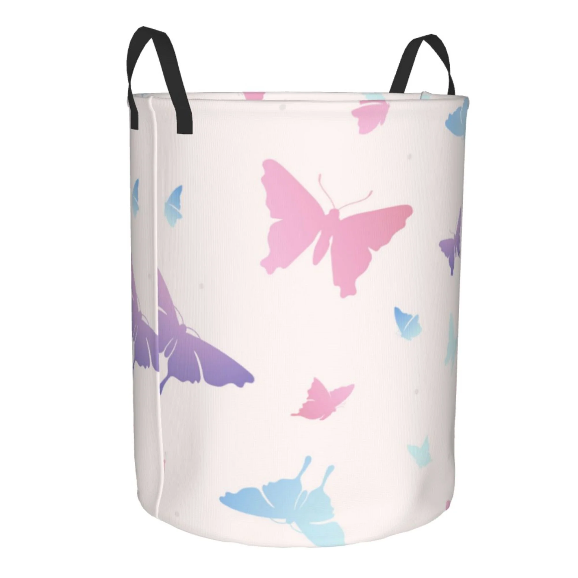 TEQUAN Waterproof Laundry Hampers, Cute Pastel Pink Butterfly Pattern Clothes Storage Basket with Handle (S)