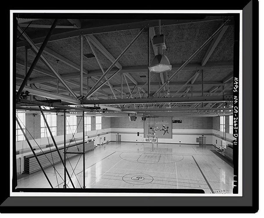 Historic Framed Print, Roosevelt Base, Auditorium-Gymnasium, West Virginia Street between Richardson & Reeves A, Long Beach, Los Angeles County, CA - 10, 17-7/8