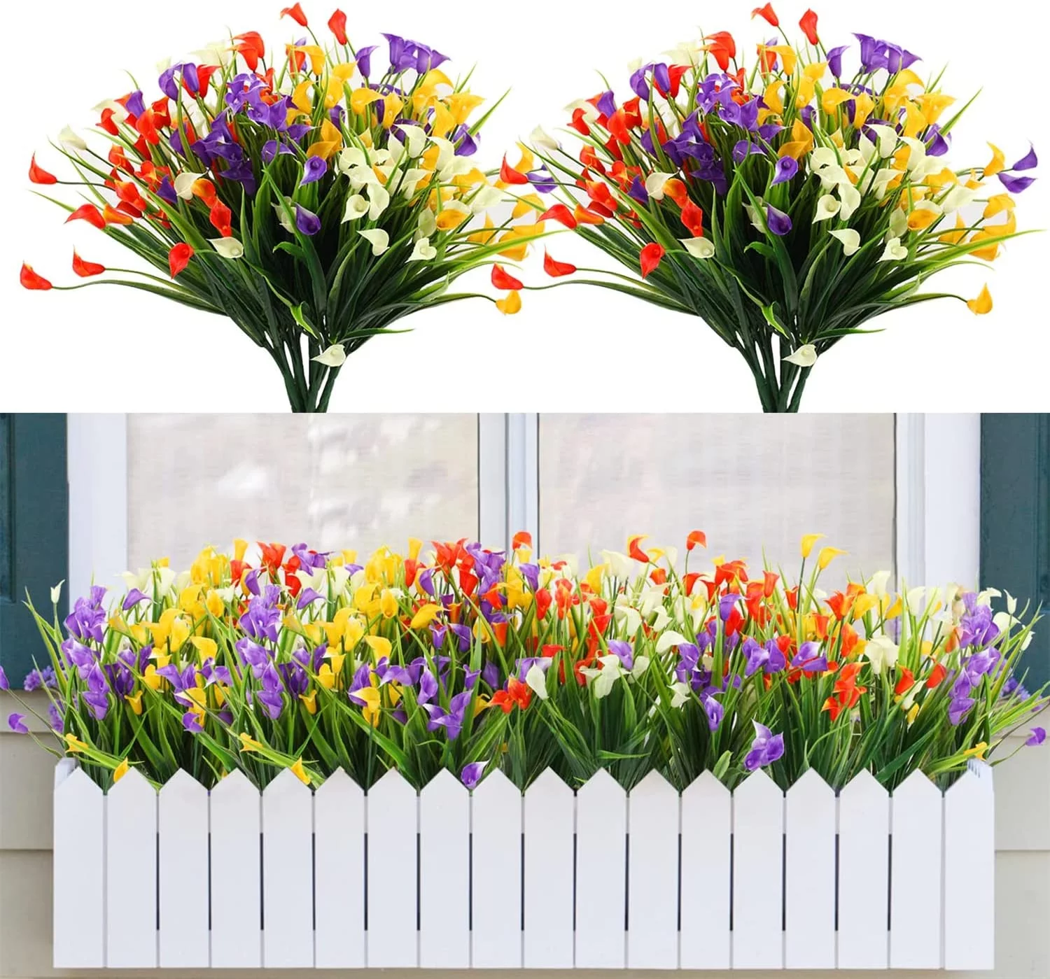 Morttic 16 Bundles Artificial Flowers for Outdoors - UV Resistant Fake Plants Outside,Faux Plastic Calla Lily Spring Flower for Porch Patio Decorations