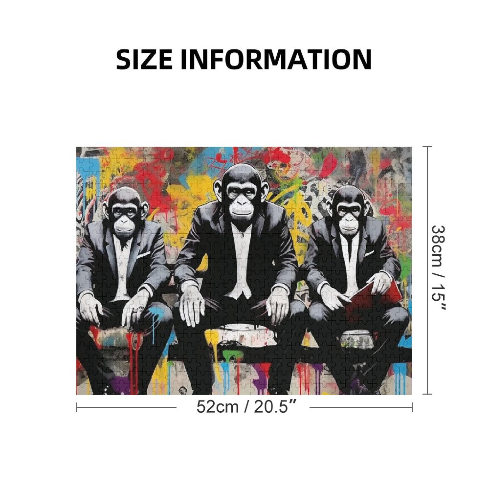 WYYP Monkeys, Suits and Ties, Graffiti Impossible Wooden Puzzles, Leisure Game Toy Gift for Family Friends 500 PCS