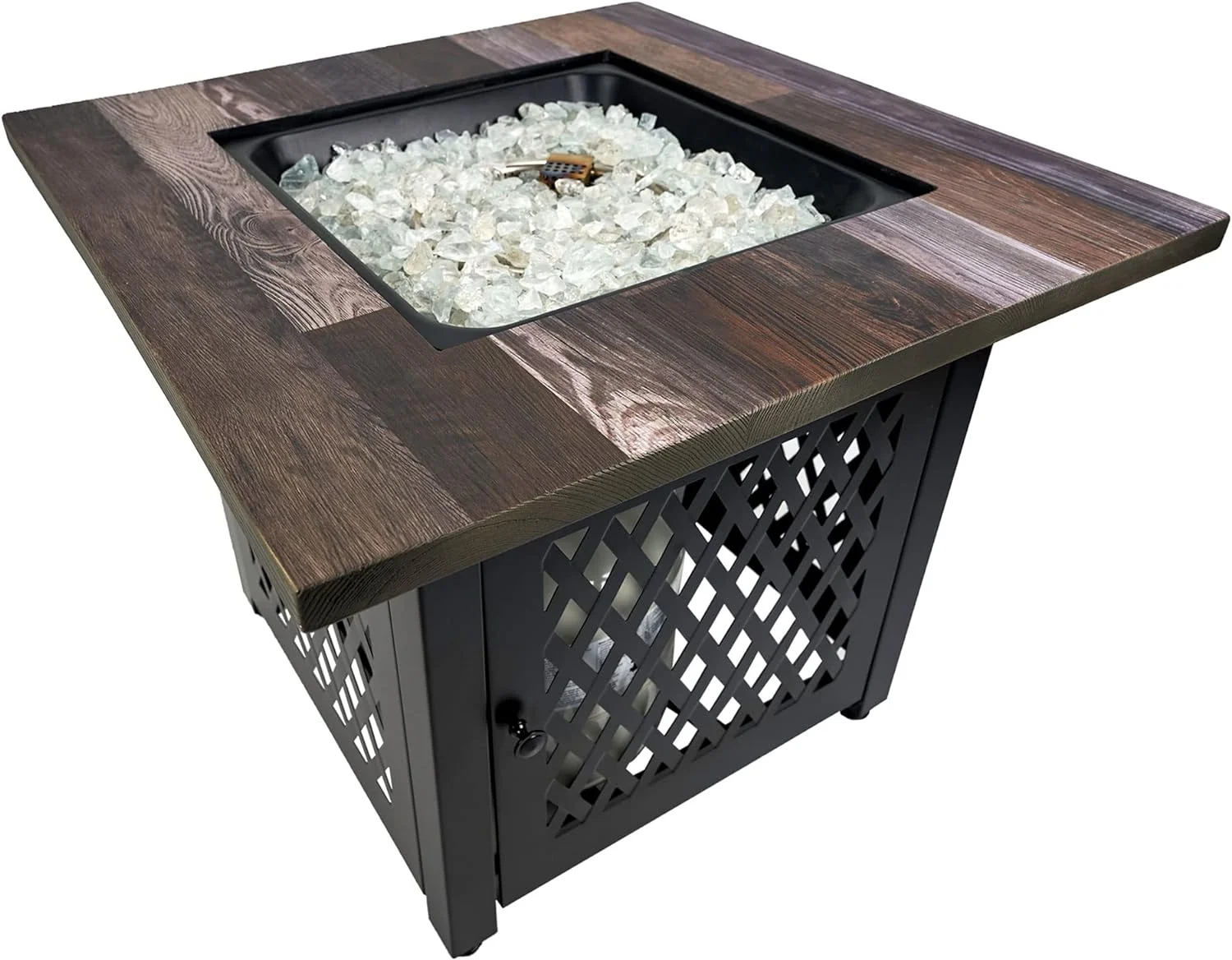 Nate 30 Inch Square Liquefied Petroleum Gas Table With Hidden Control Panel, White Fire Glass And Cover, Black