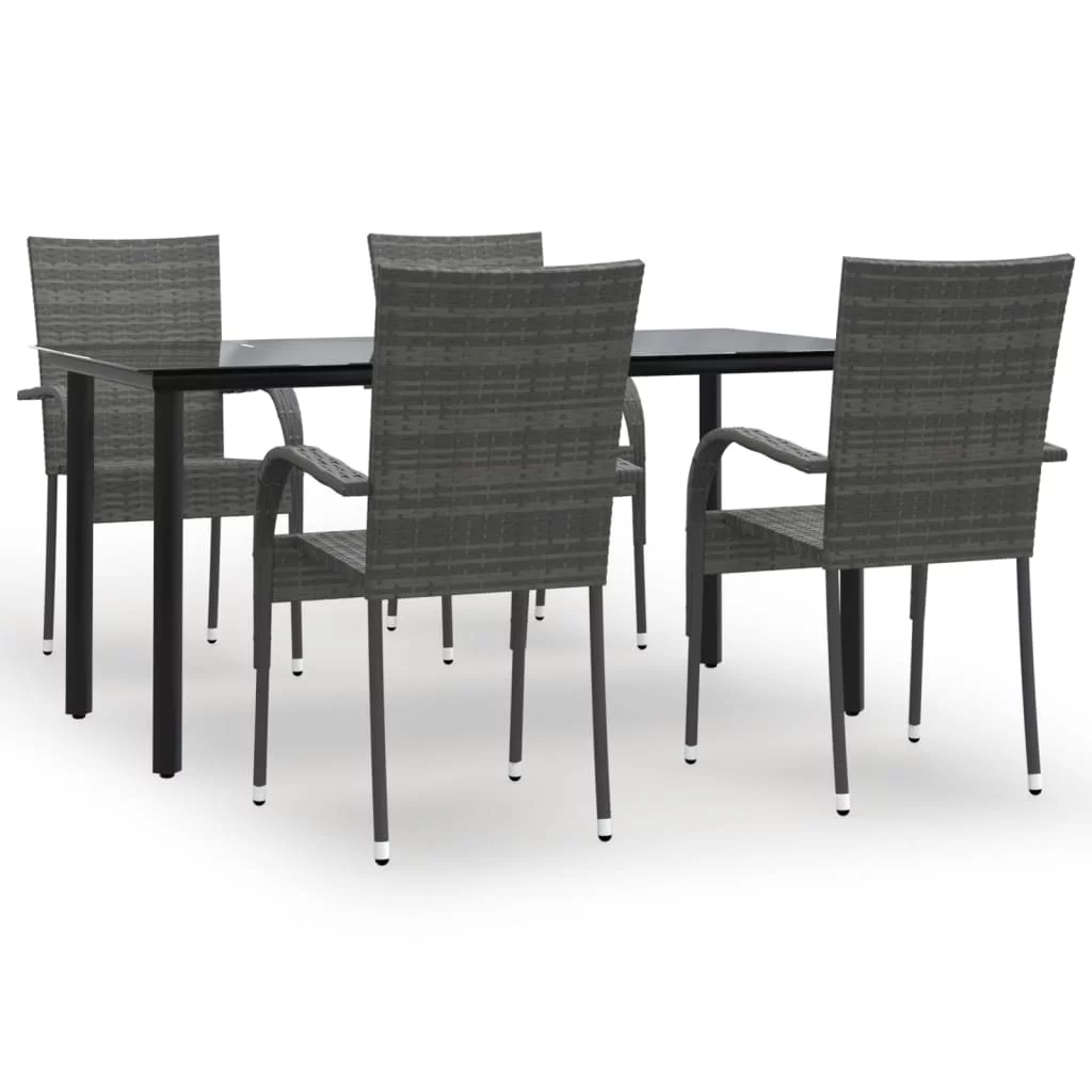 Walmeck 5 Piece Patio Dining Set Gray Poly Rattan