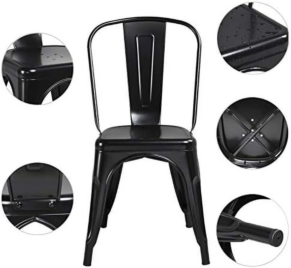 HYHBIBOOM Metal Dining Chairs Set of 4 Stackable Dining Room Chairs Side Chairs Patio Dining Chairs with Back  Each Chair Load Capacity  340 lbs Gun Metal