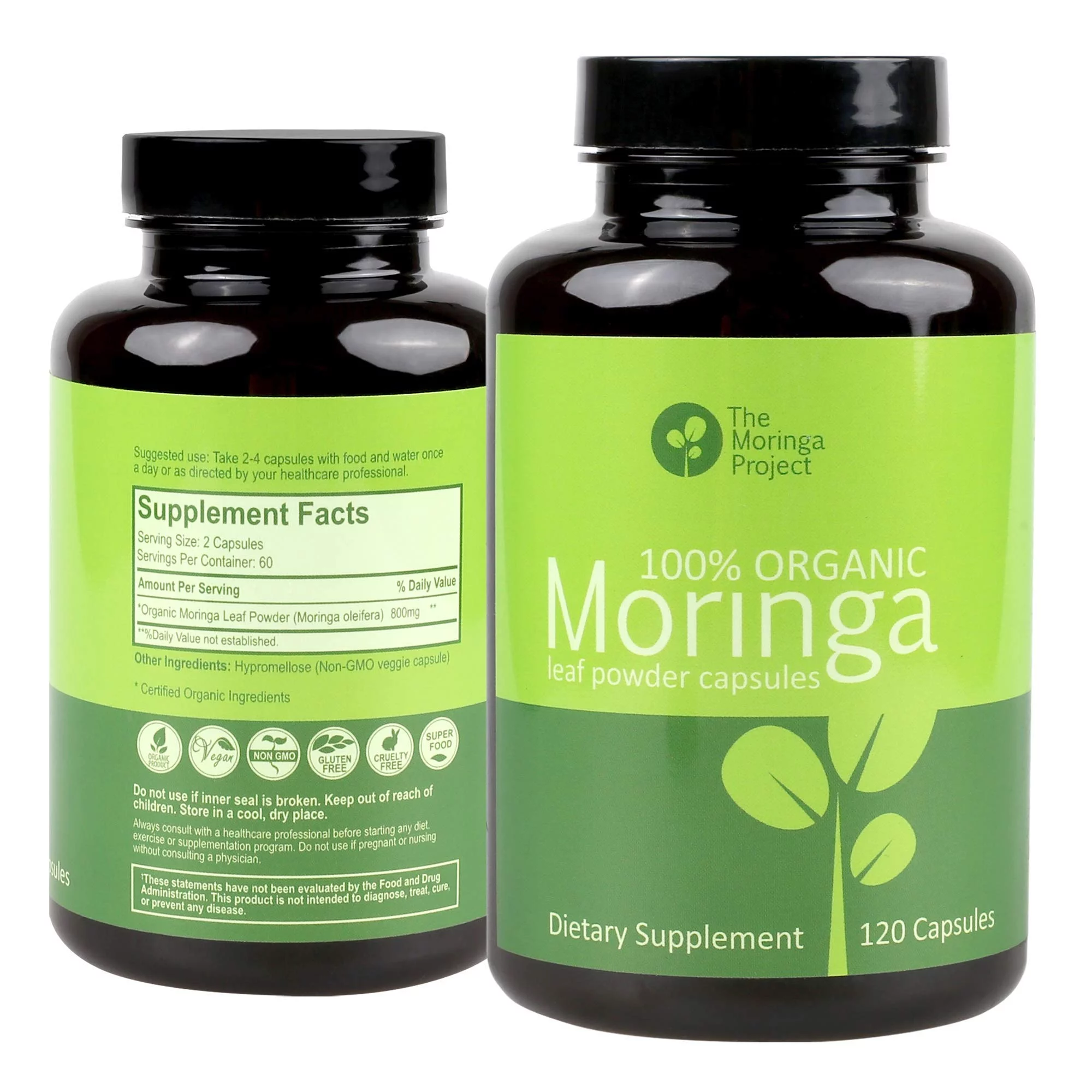 The Moringa Project: Organic Moringa Capsules - 100% Pure, Natural, Organic Moringa Oleifera Leaf Powder Capsules 120 Count