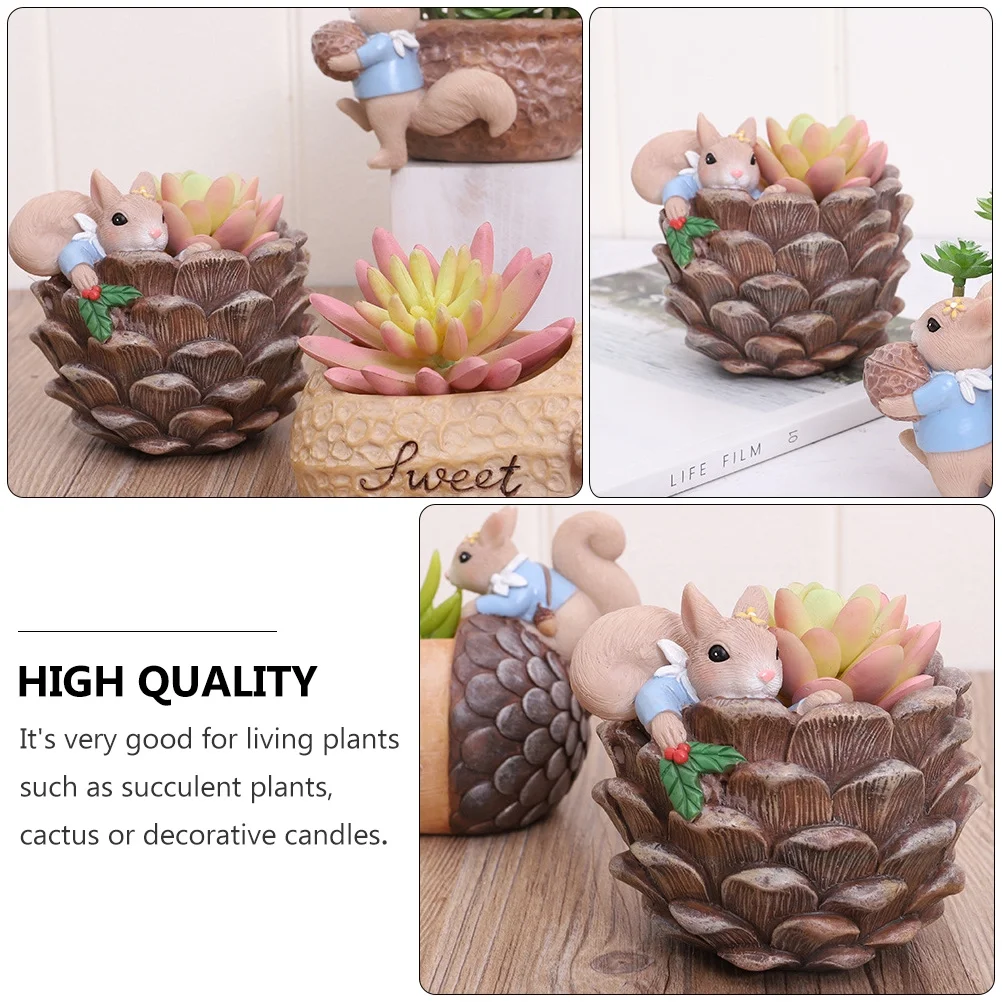 Guichaokj Squirrel Succulent Flower Pot Plant Pot Garden Resin Micro Landscape Flower Pot