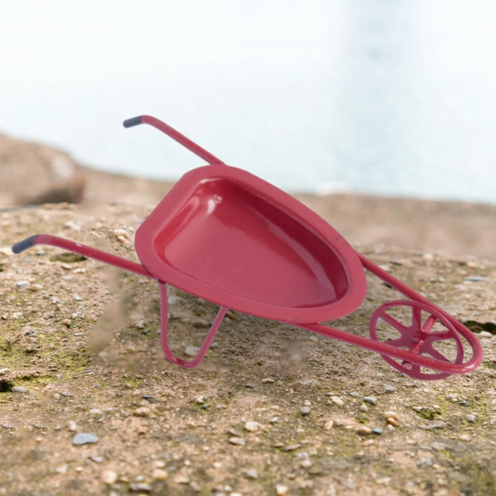 PETSOLA 1/12 Dollhouse Wheelbarrow Miniature Garden Cart Fairy Garden Tool Realistic Scenes Small Yard Cart for Miniature Scene Layout red