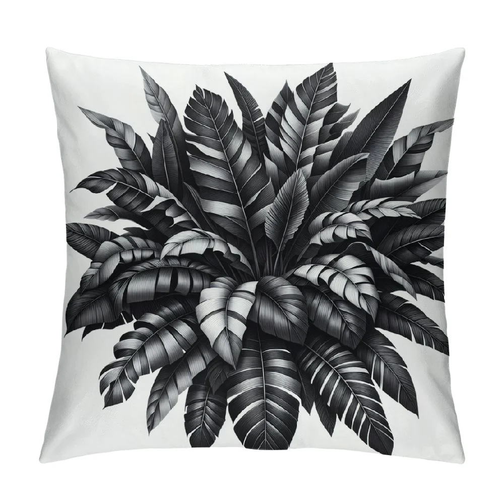 GOSMITH Throw Pillow Cover Black White Tropical Plants Monstera Leaf Areca Palm Banana Leaves Decorative Pillowcase Cushion Case Double Sided Design Printed Square
