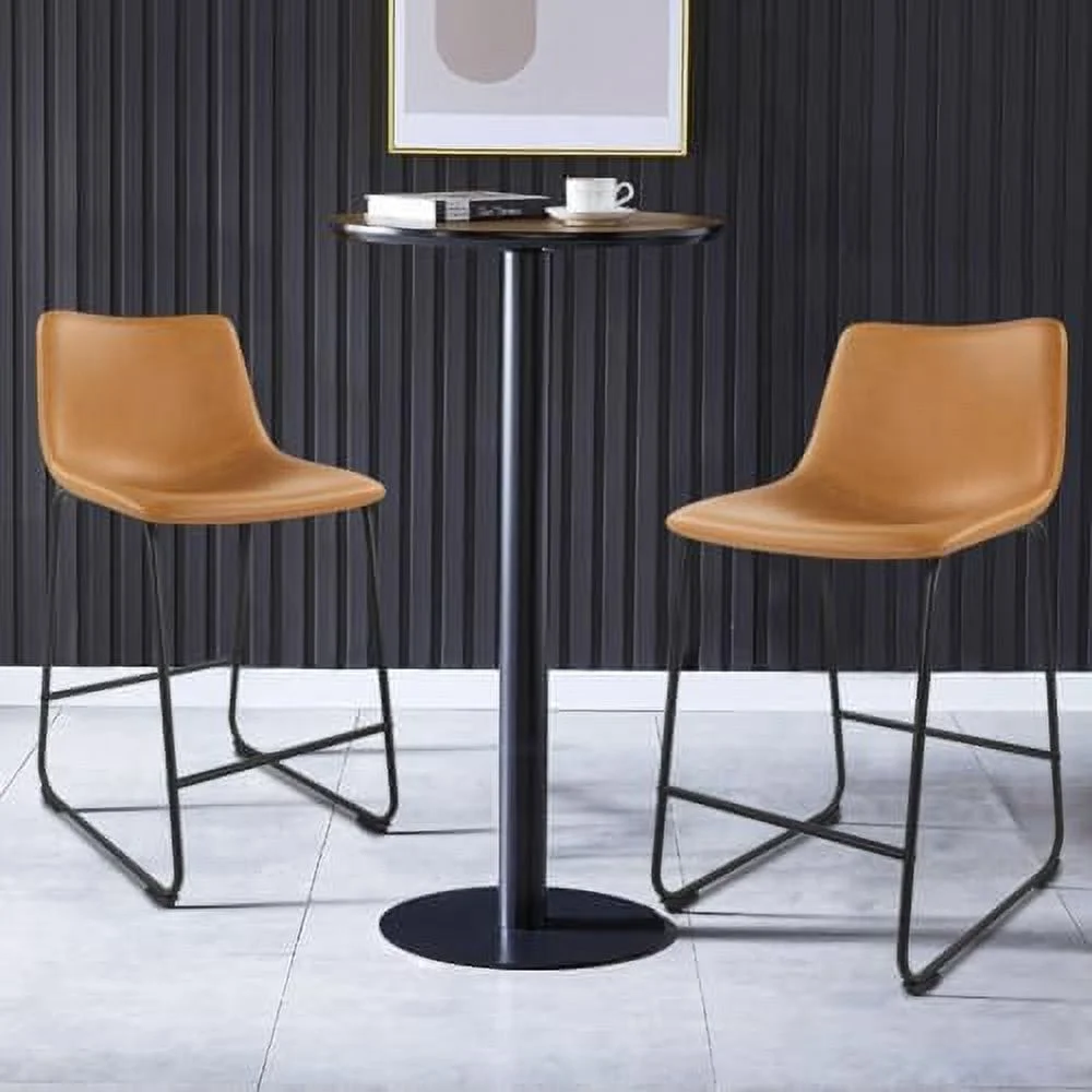 ZWNLKQG Dinning Chairs  Faux Leather Industrial Chair Counter Height Chair Metal Legs with Footrest Kitchen Chair for Home  Coffee Shop Patio Dining Chair Height 19\u2019\u2019 (Black  2p