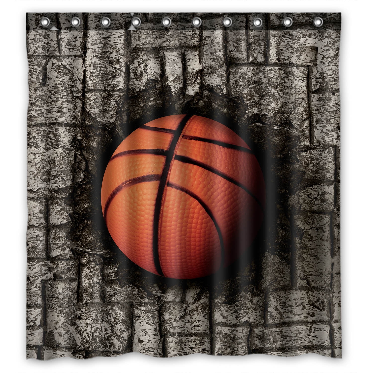 YKCG Basketball Sports Grey Brick Wall Shower Curtain Waterproof Fabric Bathroom Shower Curtain 66x72 inches