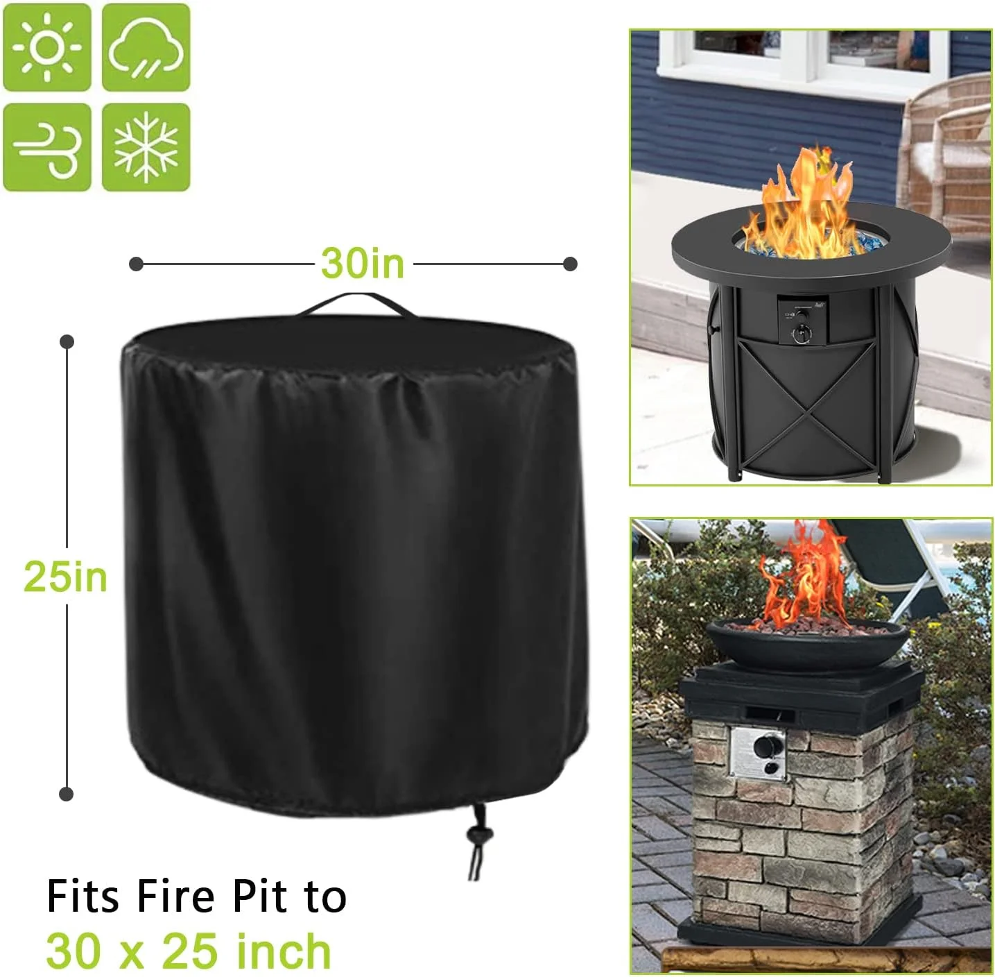 POMER Fire Pit Cover Round, Waterproof Outdoor Propane Firepit Cover For 30 Inch Gas Fire Table, Patio Fireplace Cover - 30