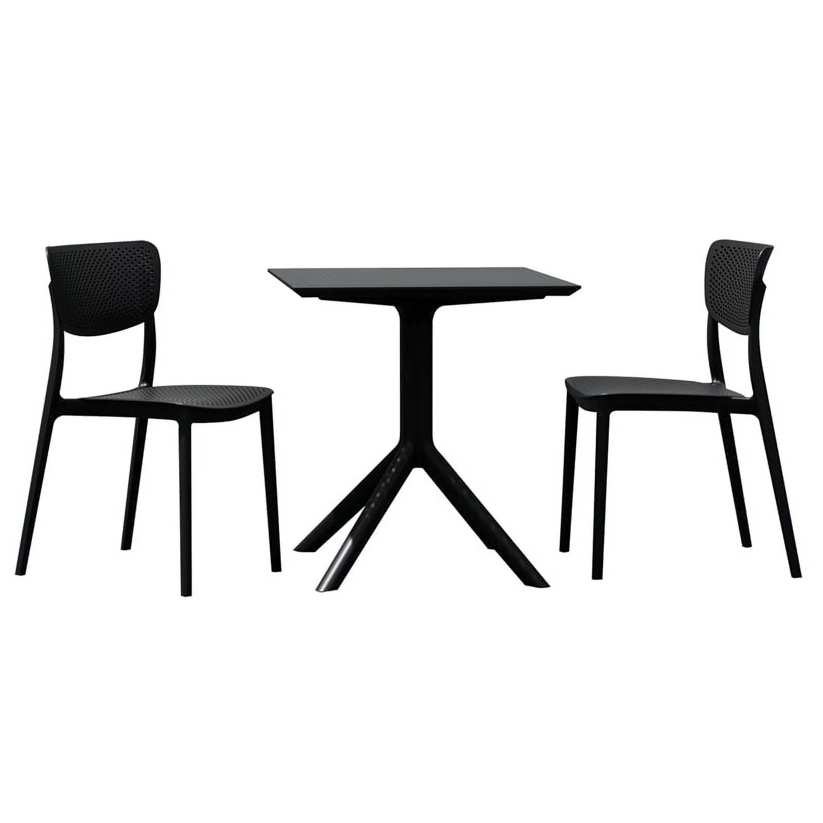 Kingfisher Lane 3 Piece Outdoor Bistro Set with 24 inch Square Table Top Black