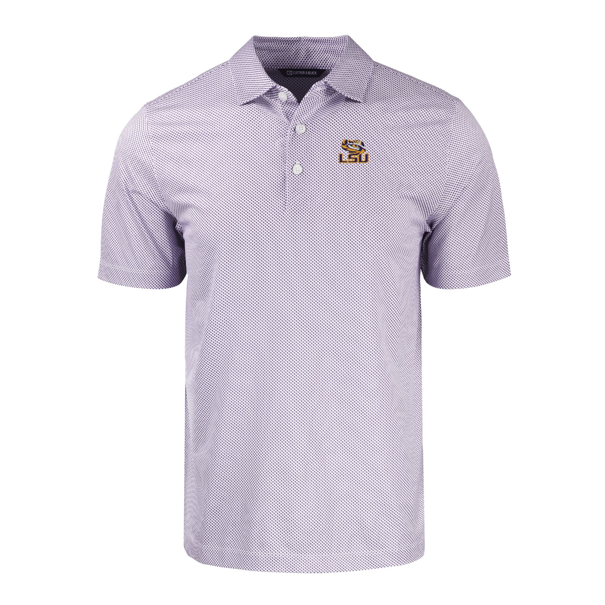 Men's Cutter & Buck Purple/White LSU Tigers Pike Eco Symmetry Print Stretch Recycled Polo