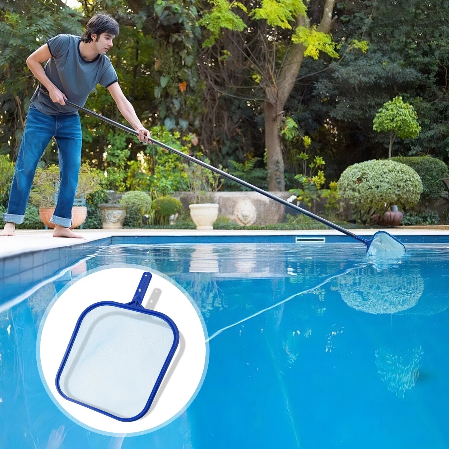 Garden Swimming Pool Cleaning Net Leaf Skimmer Rake Fine Mesh Hot Tub Spa Pond