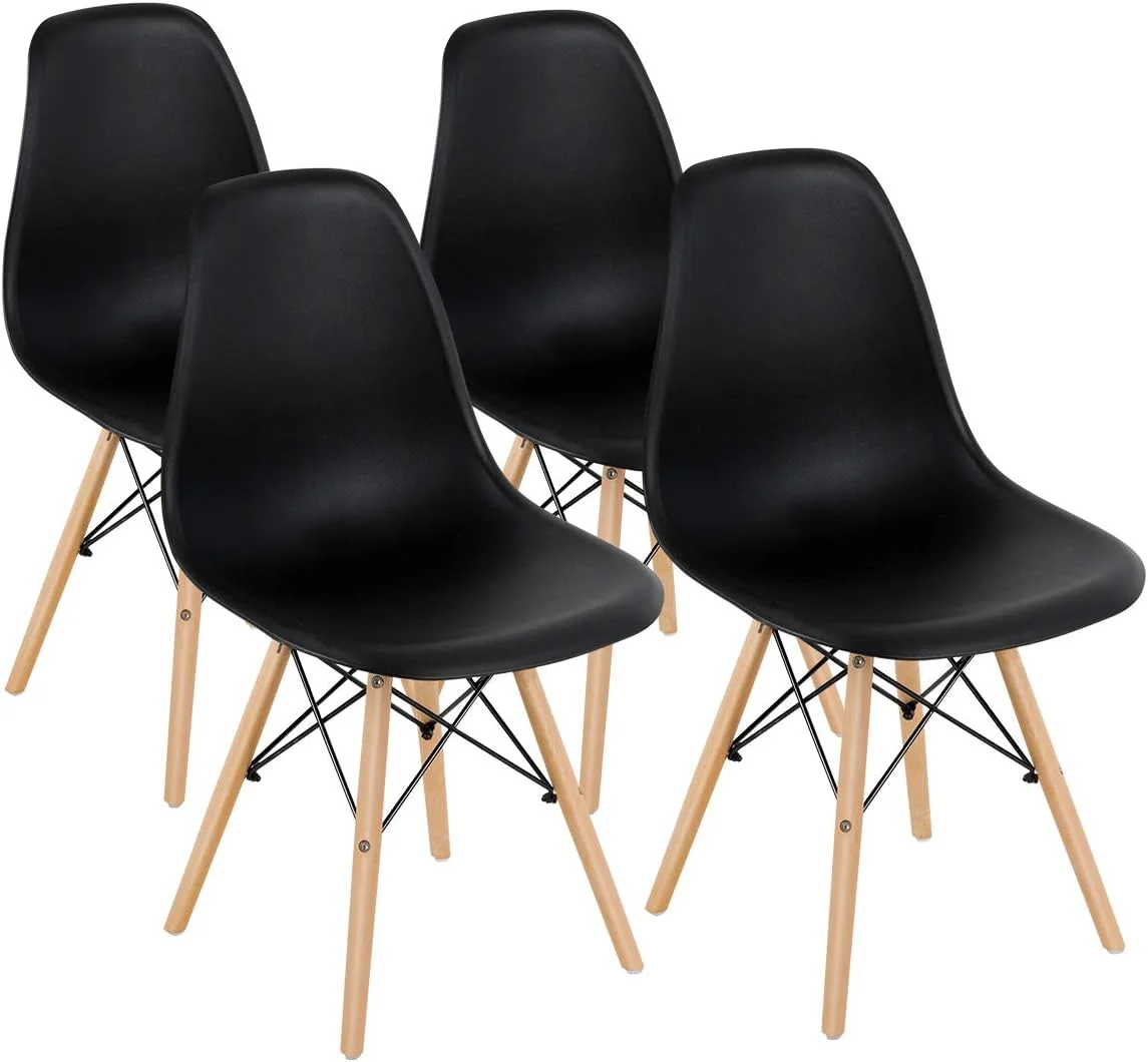 CGFHYP DSW Dining Chairs  Shell Plastic Chairs with Wood Legs  Modern Style Armless Chairs  Room Kitchen Bedroom  Eiffel DSW Style Side Chairs with Ergonomic Backrest   Black