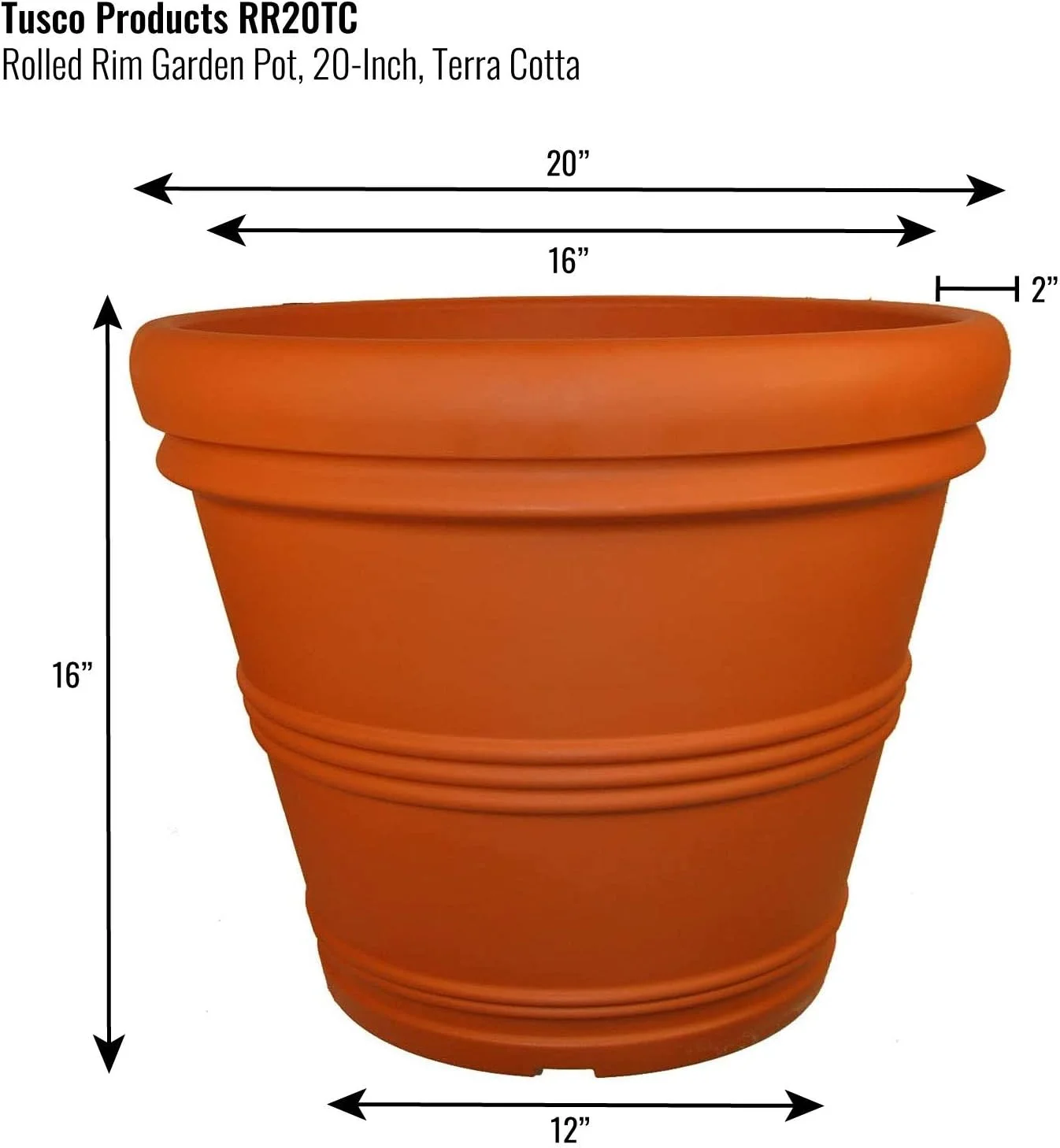 RR20TC Classic Rolled Rim Garden Planter, 20