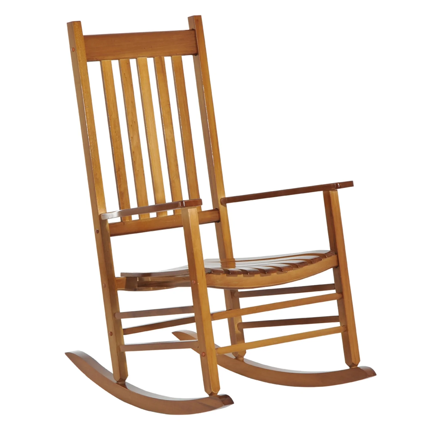 LEIYEHOOM Outdoor Rocking Chair  Patio Wooden Rocking Chair with Smooth Armrests  High Back for Garden  Balcony  Porch  Supports Up to 352 lbs.  Natural