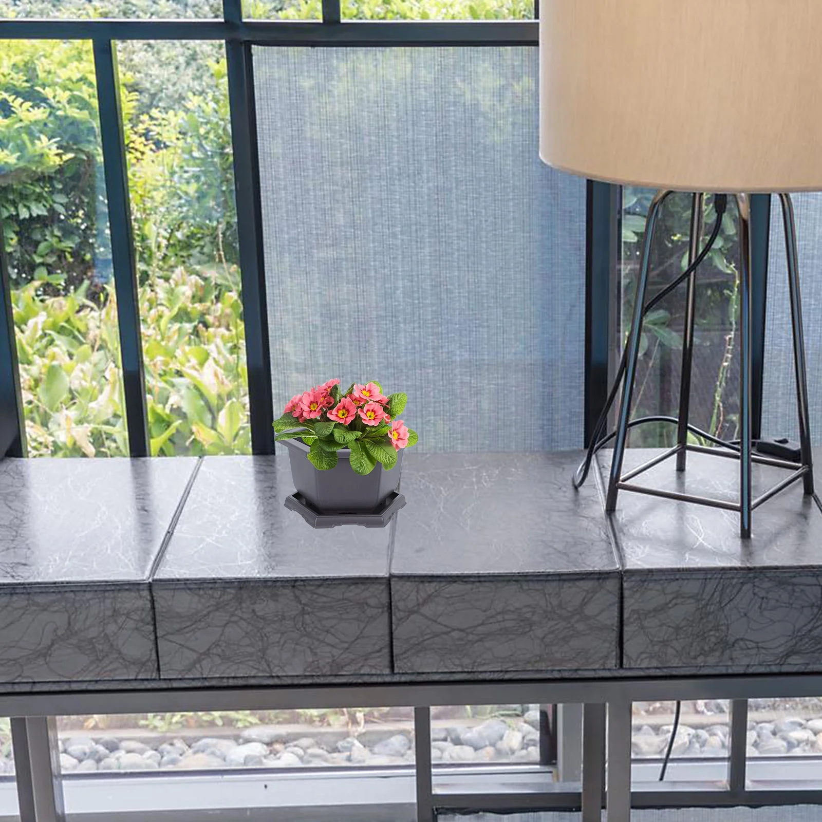 Gongxipen 1 Set of Plastic Flowerpot Balcony Planting Container Simple Plant Pot with Trays