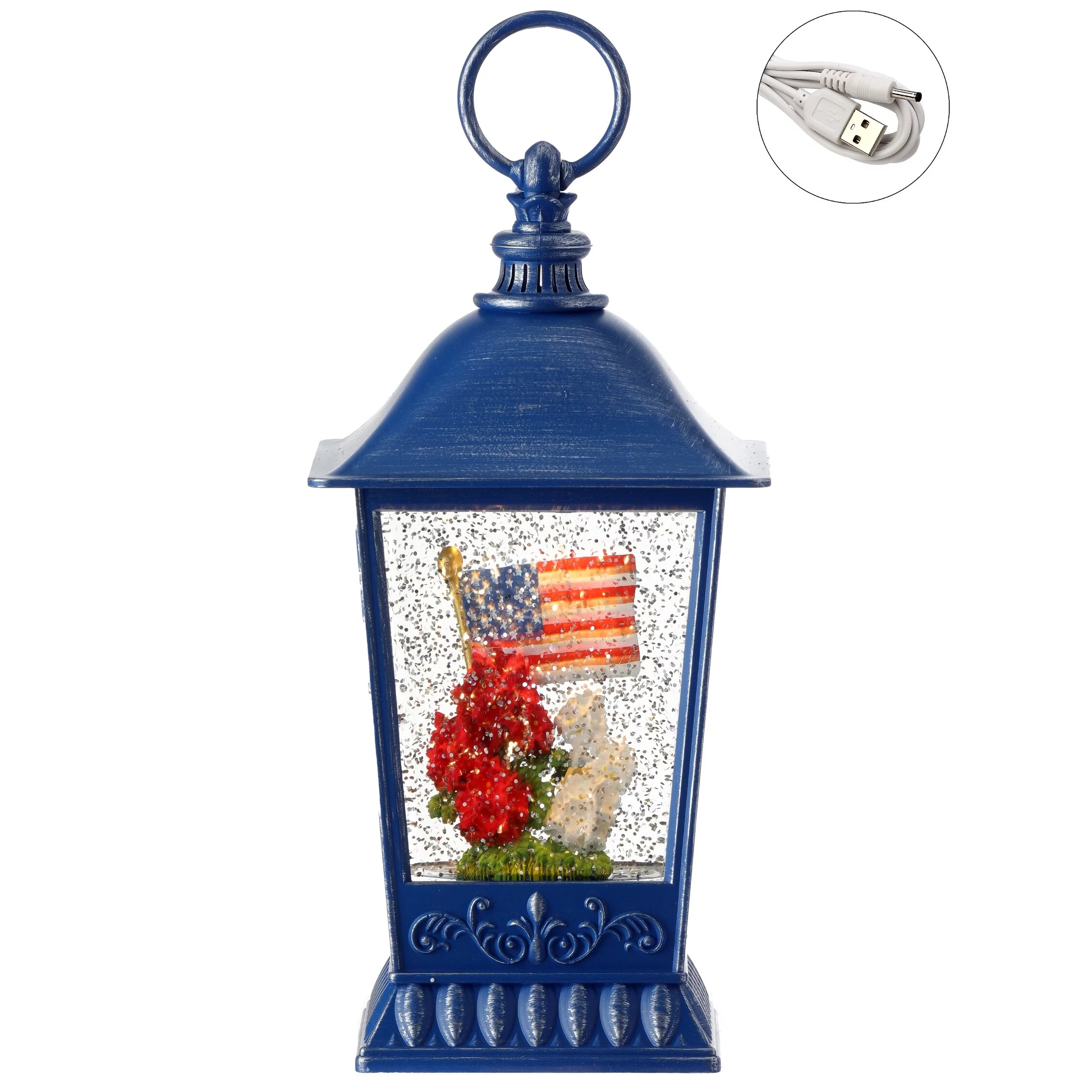 American Flag And Geranium Waterglobe With Usb 9.5