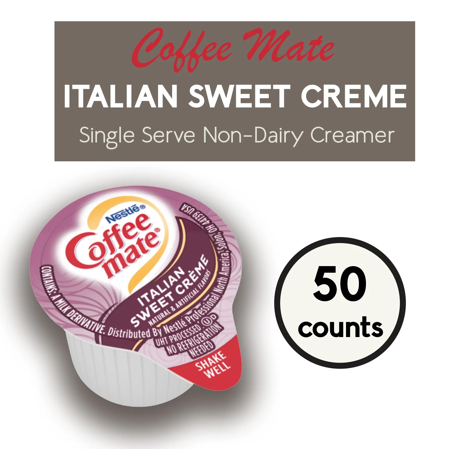Nestle Coffee-Mate Italian Sweet Creme Single Serve Non-Dairy Creamer, 0.4 oz l Pack of 50