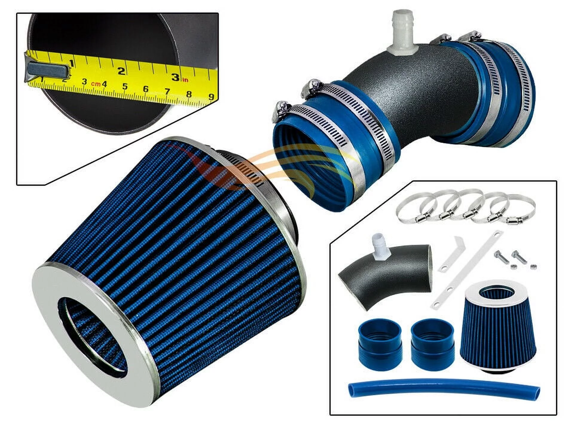 RW SERIES - MATTE BLACK PIPE BLUE - SHORT RAM INTAKE Compatible For 06-08 Hyundai Sonata 3.3L V6
