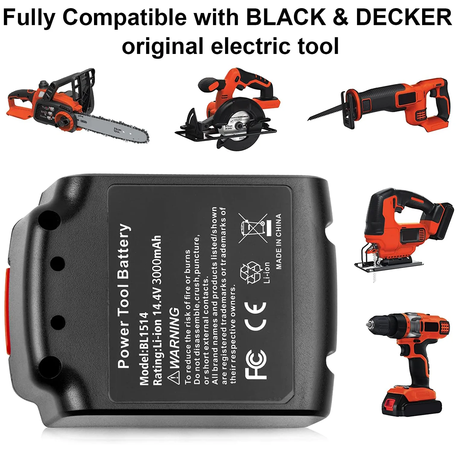 Vinida 2packs 3000mAh 14.4V Battery Replacement for Black and Decker BL1514 Compatible with BL1514 BL1114 BL1314 LB16 LBXR16 Cordless Power Tool