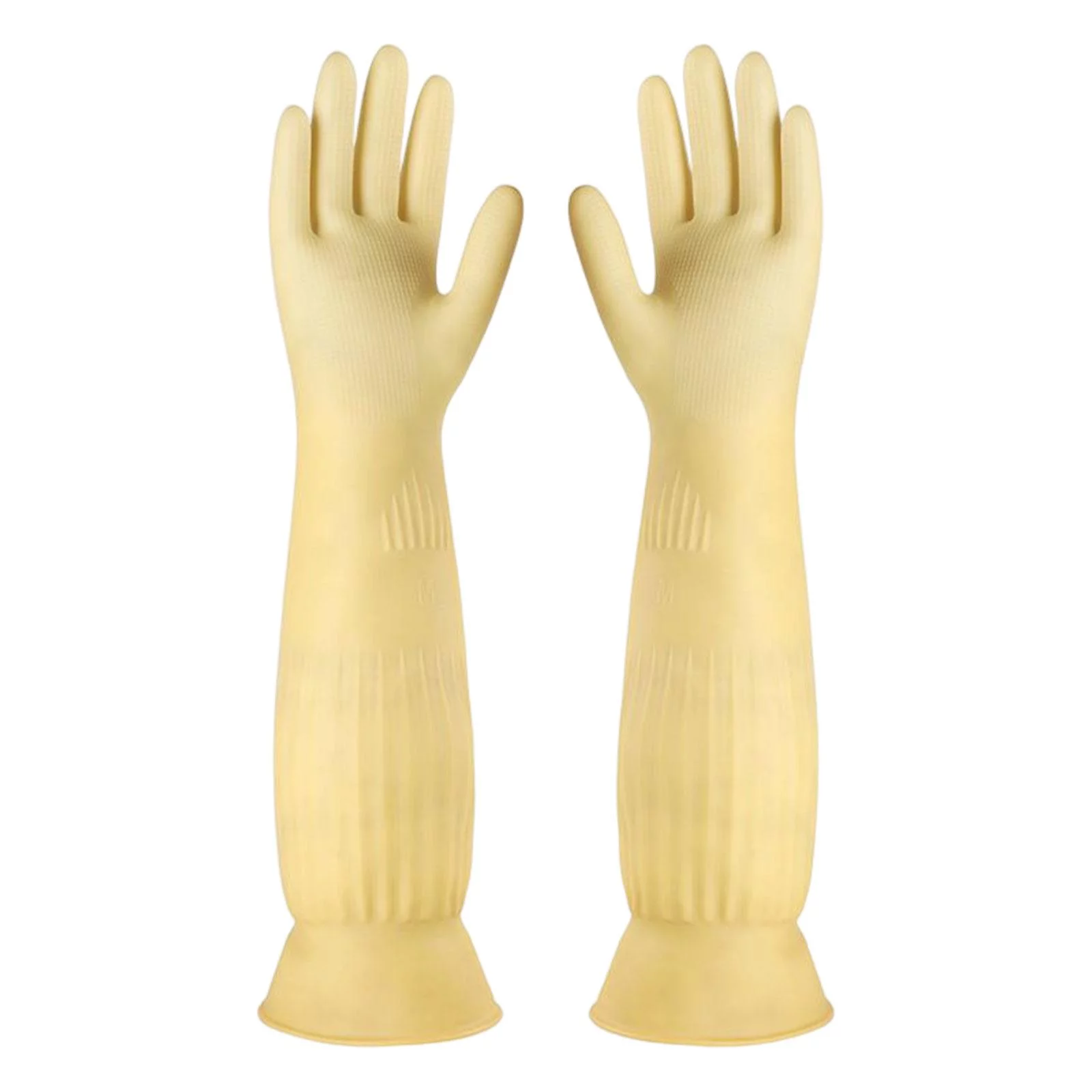 flameer 5xDishwashing Gloves Long Sleeve Laundry Gloves Non Slip Thicken for Gardening Yellow