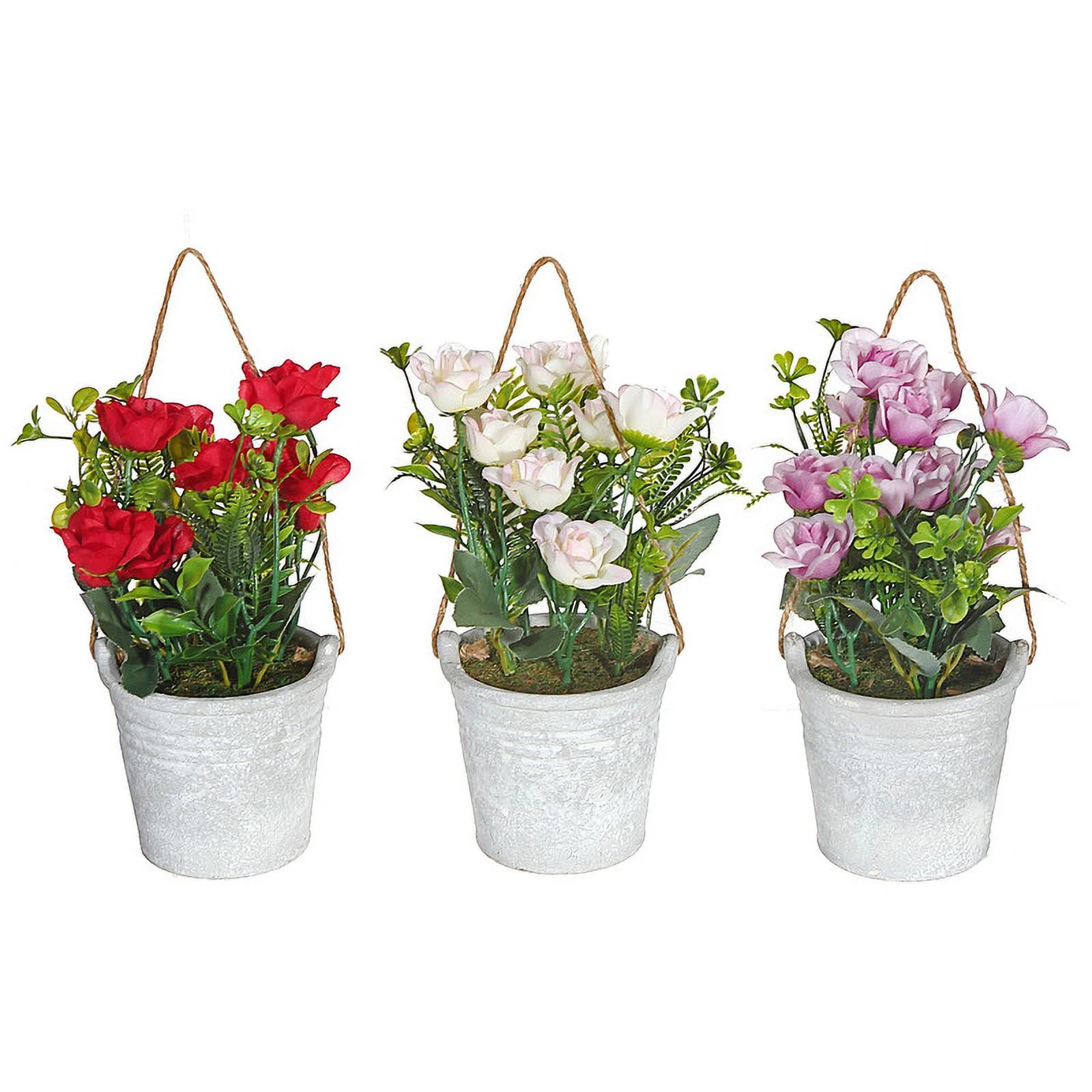 Maison Concepts Artificial Roses In Cement Hanging Pot (Asstd) - Set of 3 (3L X 3W X 8.65H)